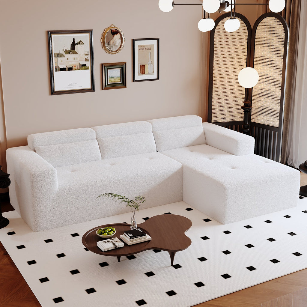109'' Modern Modular Sectional Sofa,  Teddy Fabric L Shaped Couch, 3 Seat Corner Sofa Couch, Modern Upholstered Couch with Chaise & Pillows for Living Room Apartment, No Assembly Required