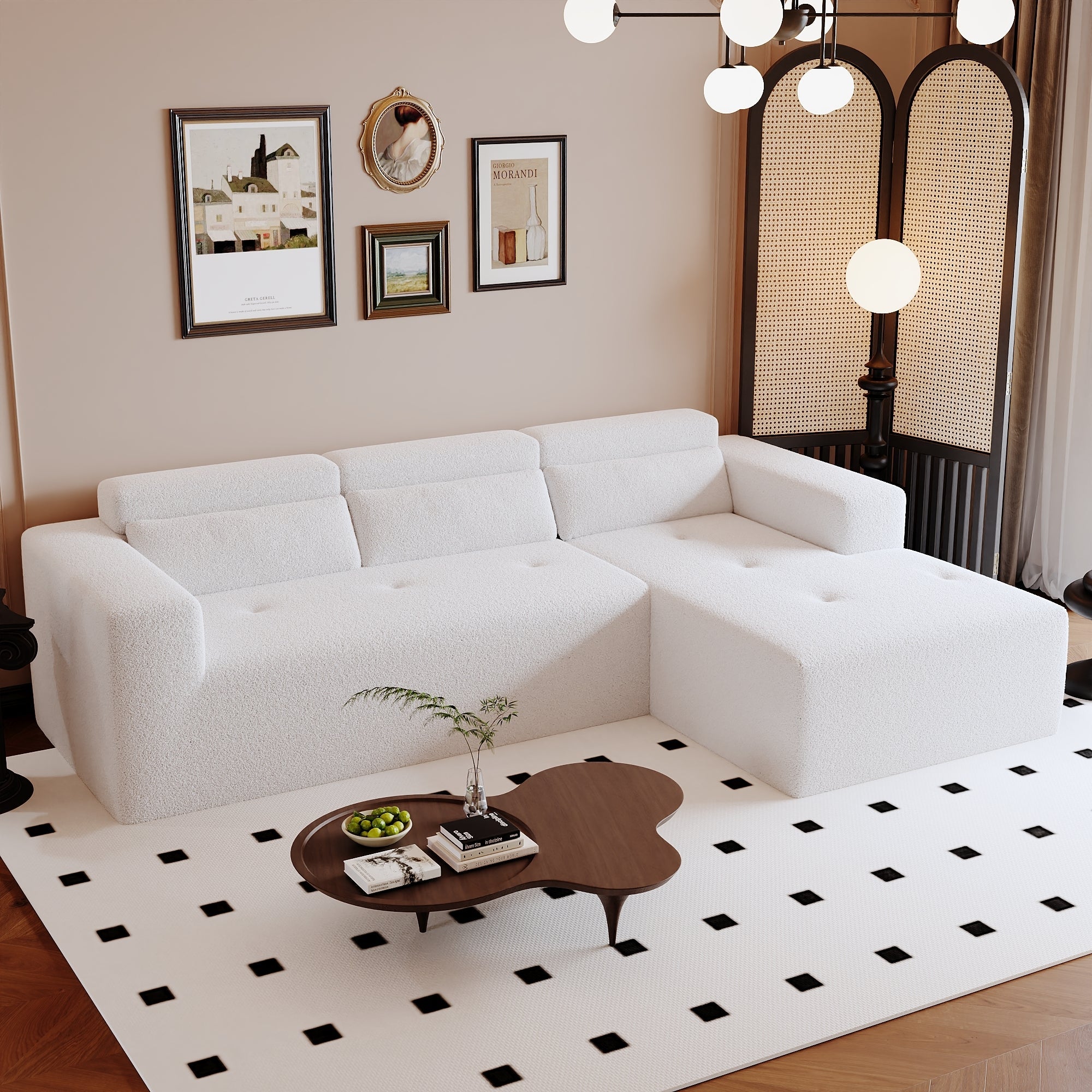 109'' Modern Modular Sectional Sofa,  Teddy Fabric L Shaped Couch, 3 Seat Corner Sofa Couch, Modern Upholstered Couch with Chaise & Pillows for Living Room Apartment, No Assembly Required