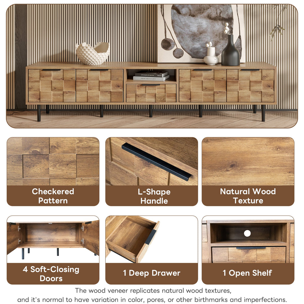 78' TV Stand for 85 75 65 Inch TV, TV Consoles for Living Room, Entertainment Center Wood TV Media with Storage