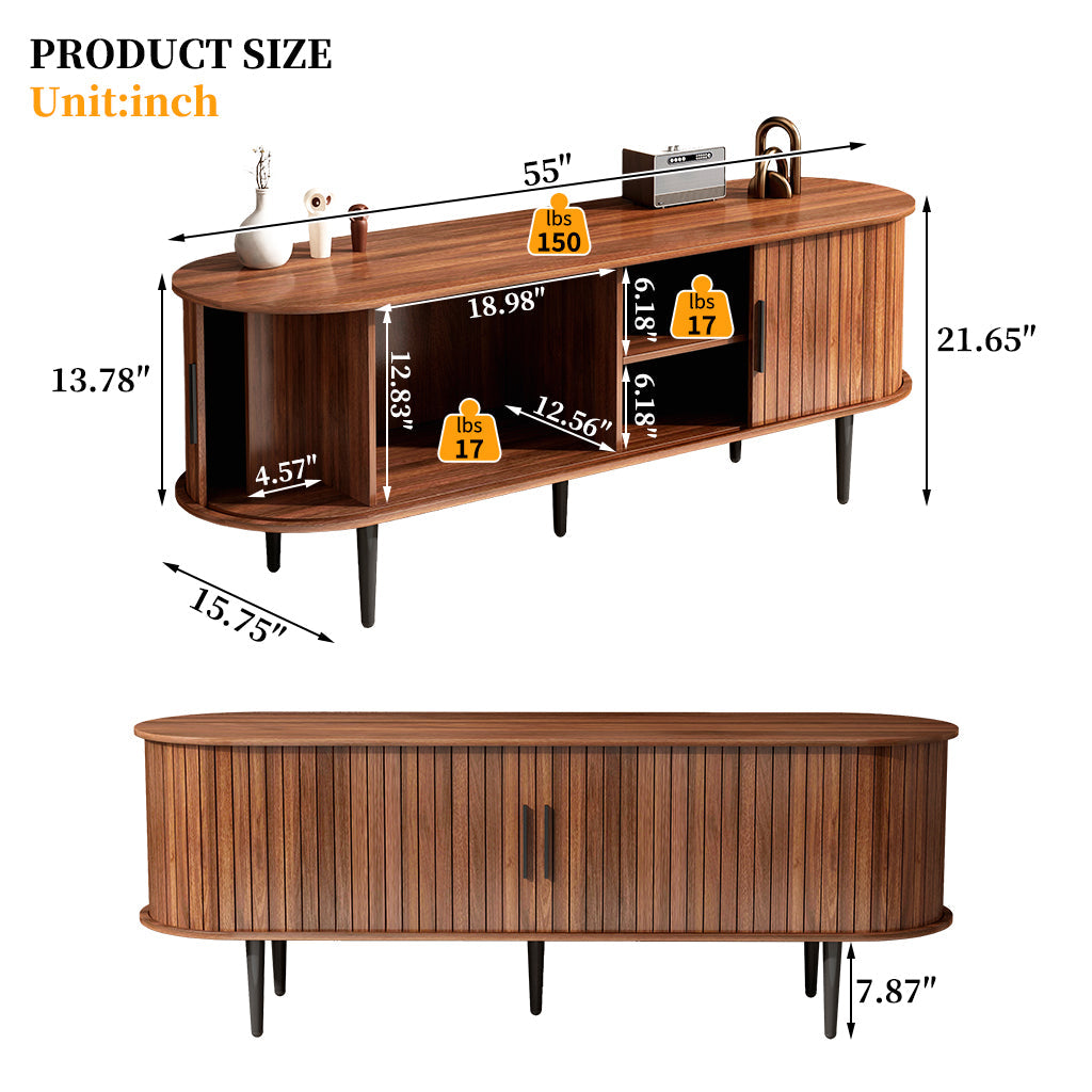 TV Stand, 55' Modern TV Console Table with Storage Compartment and Sliding Door, Gaming Entertainment Center with Cabinet for Living Room, Bedroom, Office (Walnut) BACK-TO-SCHOOL