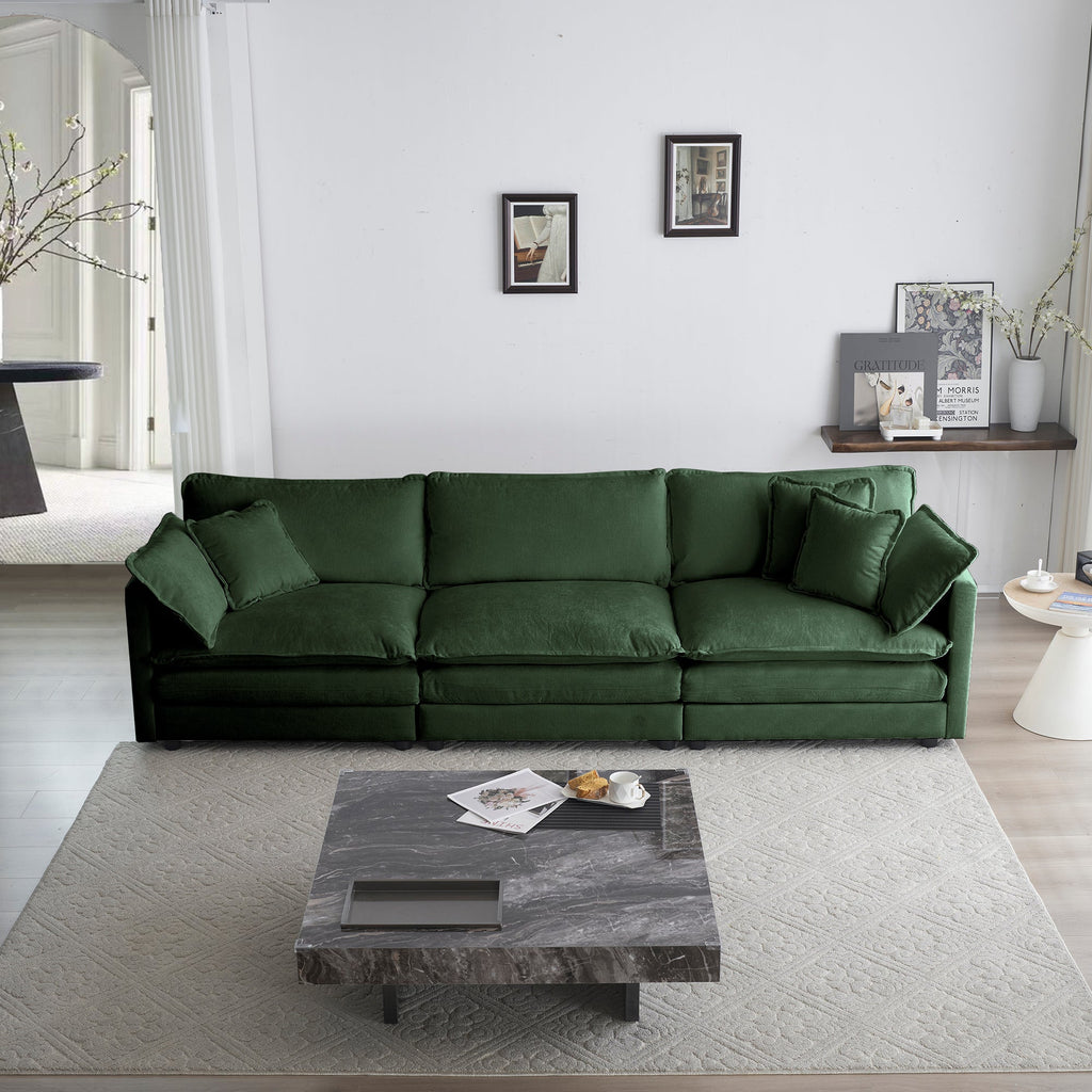 2-Piece Upholstered Sofa, Living Room Sectional Sofa Set Modern Sofa Couches Set , Deep Seat Sofa for Living Room Apartment, 1+3 Seat Green Chenille