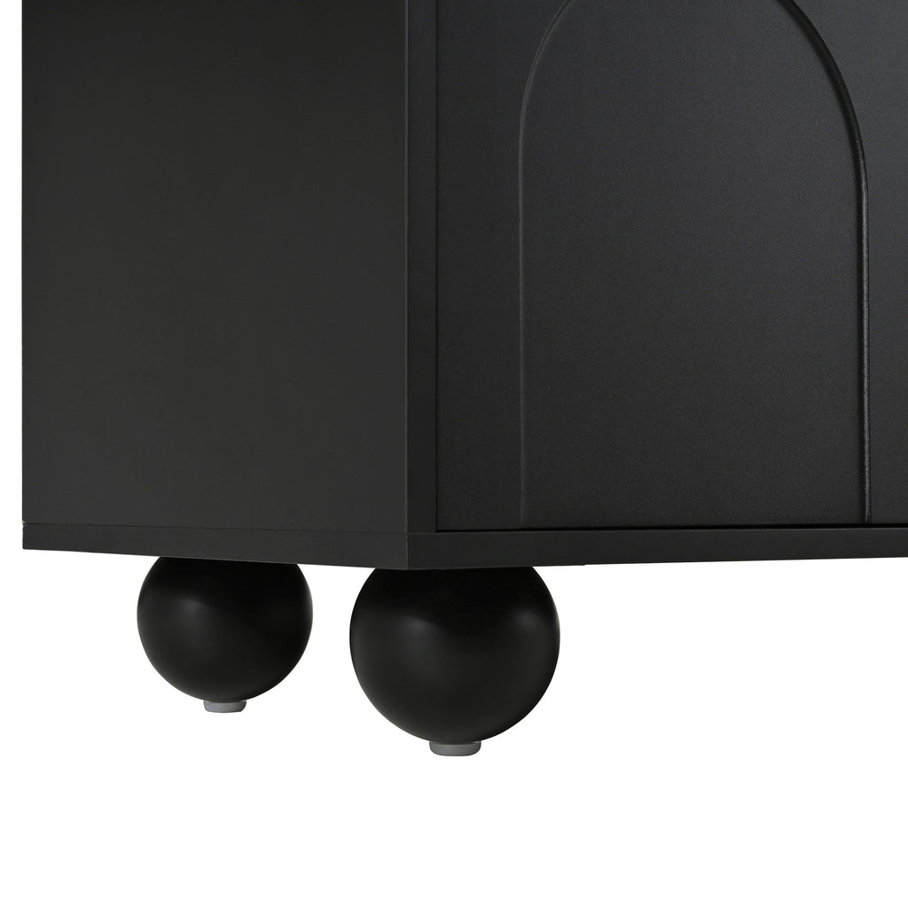 ON-TREND Cream Style TV Stand with Arched Doors & 2 Drawers for TVs up to 75', Minimalist Media Console with Rebound Device, Entertainment Center with 5 Iron Round Legs for Living Room, Bedroom, Black