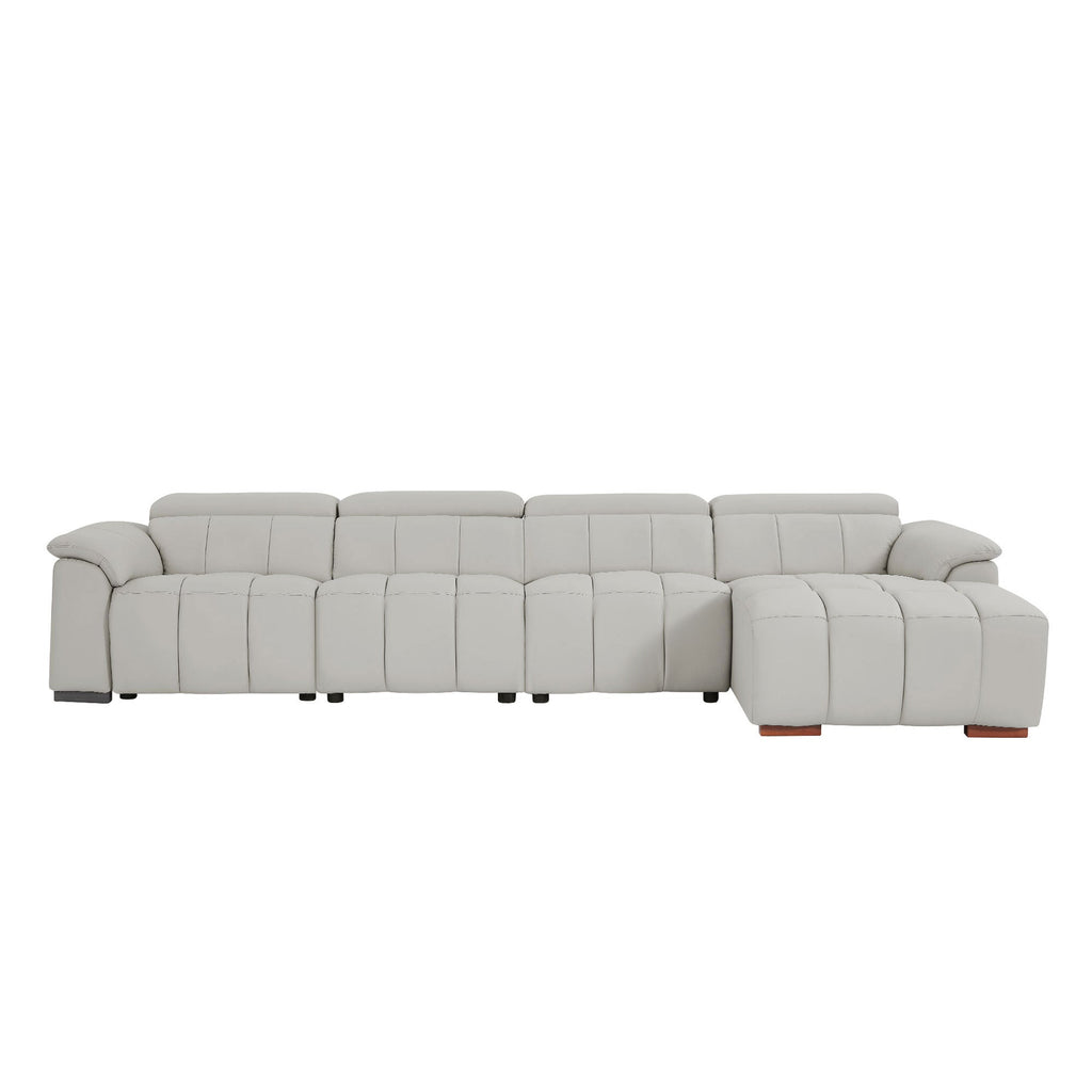 4 Seats Wall-Hugger Reclining Sofa Modern Electric Control Genuine Leather L Shaped Couch,Lounge Seat Theater Seating Furniture with USB Port, Sofa with Headrest & Footrest for Living Room,Apartment