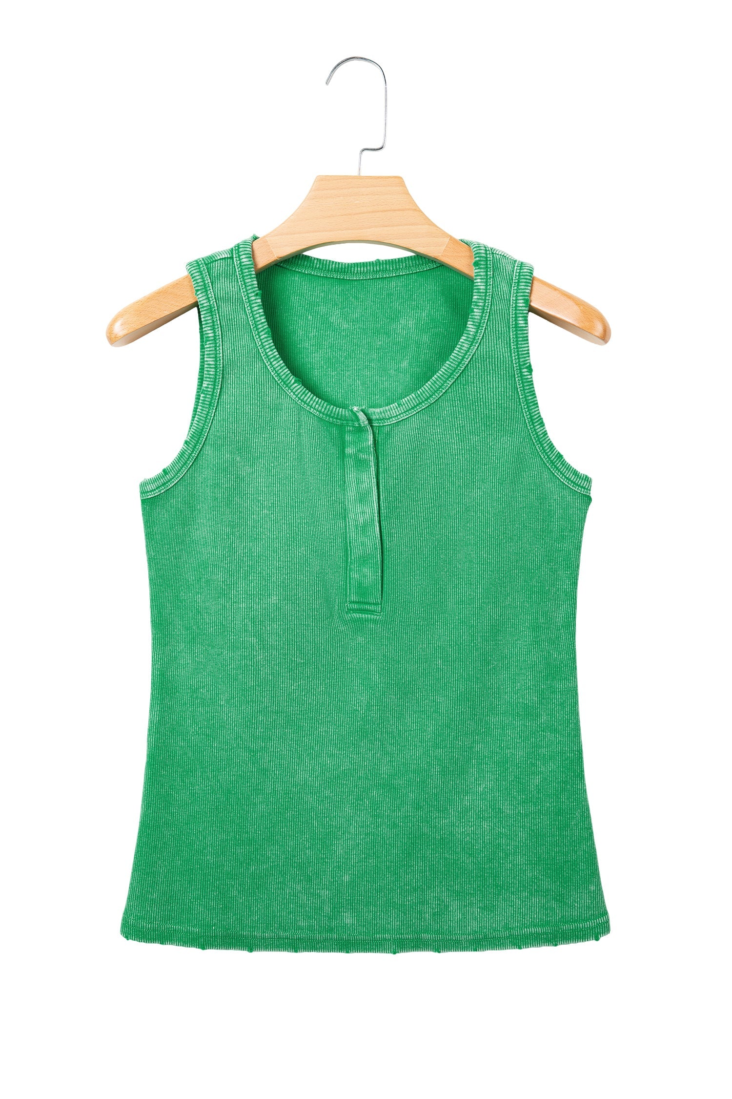 Solid Distressed Ribbed Mineral Wash Tank Top