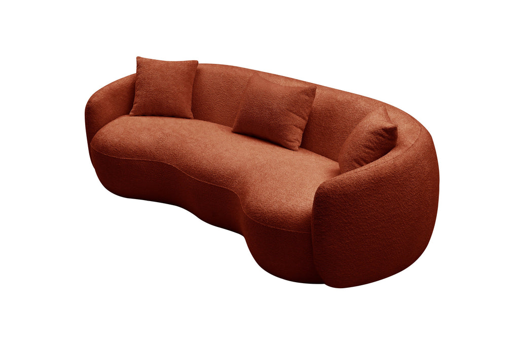 Mid Century Modern Curved Sofa,  Boucle Fabric Couch for Bedroom, Office, Apartment, Orange