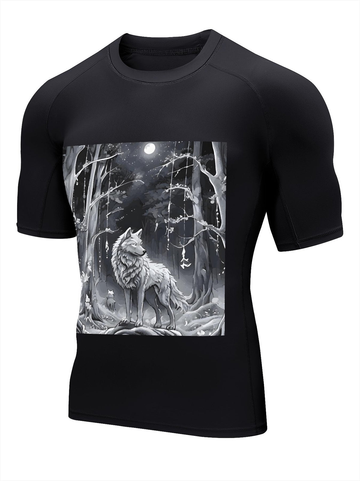 Ethereal Wolf in the Moonlight Men's Short-Sleeve Surfing Top (Front Printing)