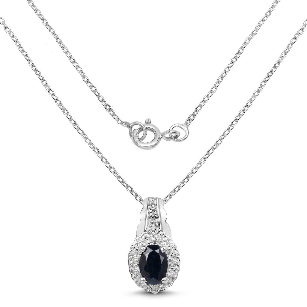 0.98 Carat Genuine Blue Sapphire and White Topaz .925 Sterling Silver Pendant