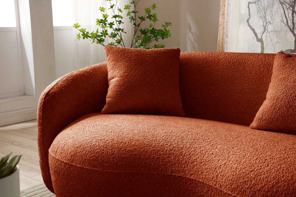 Mid Century Modern Curved Sofa,  Boucle Fabric Couch for Bedroom, Office, Apartment, Orange