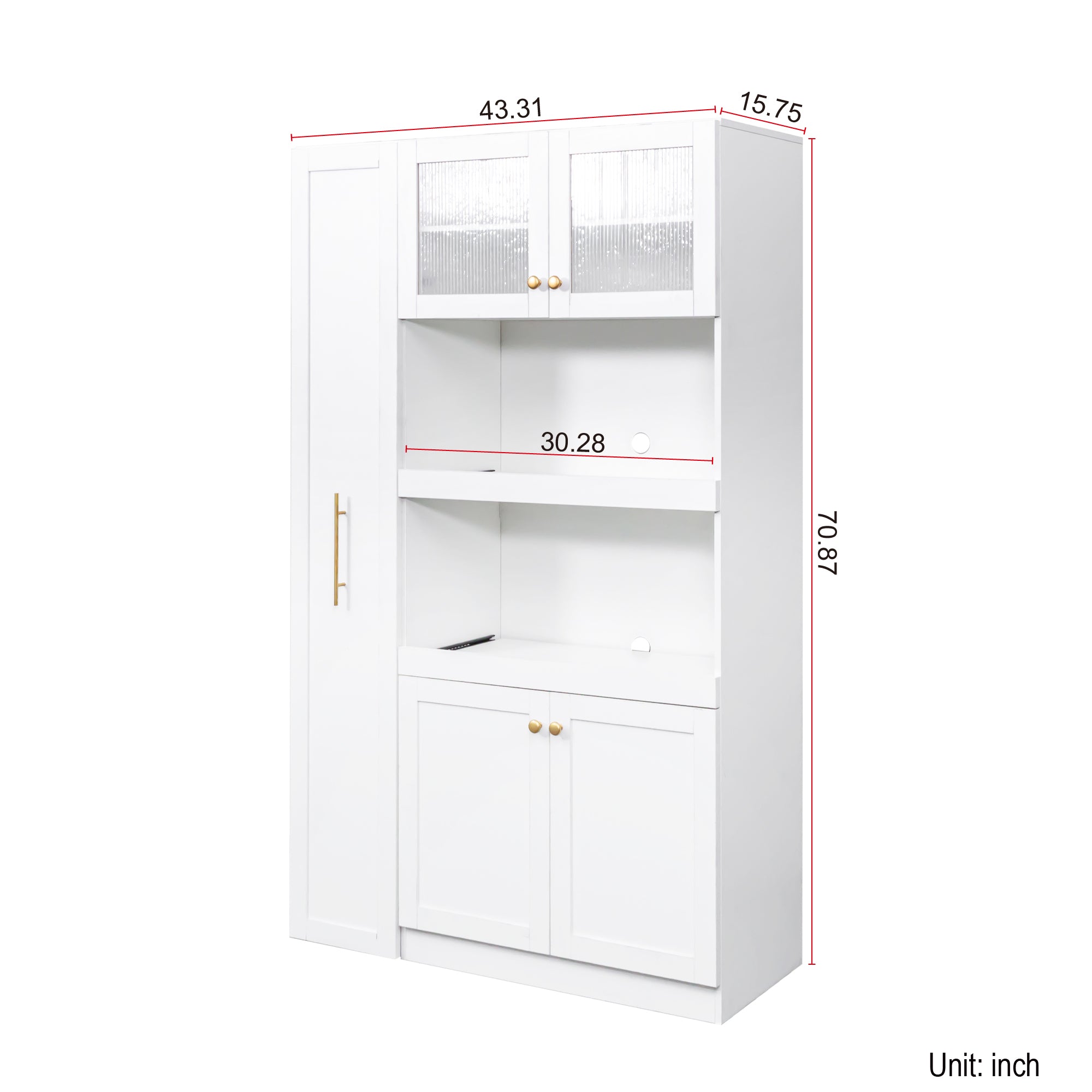 Kitchen pantry cabinet with multi-functional pull-out multi-tier storage shelf,Farmhouse Storage Cabinet with 4 Doors,Pantry Organizers for Kitchen,Dining Room(White)
