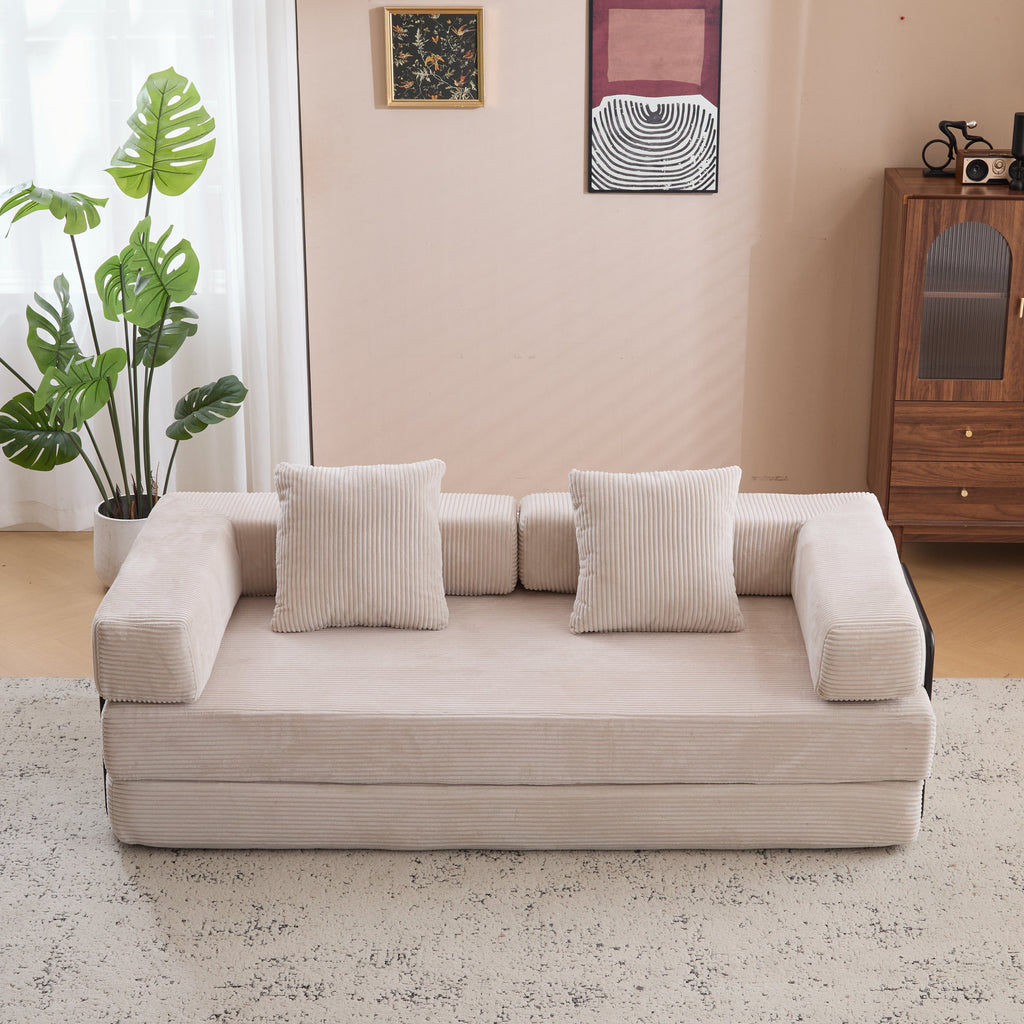 Floor Couch,Compression Sofa,Convertible Floor Sofa Bed-with Pillow Back Support Armrest,Comfy Futon Couch Lounge Sleeper Bed,Corduroy Fabric,for Living Room Bedroom (light grey)