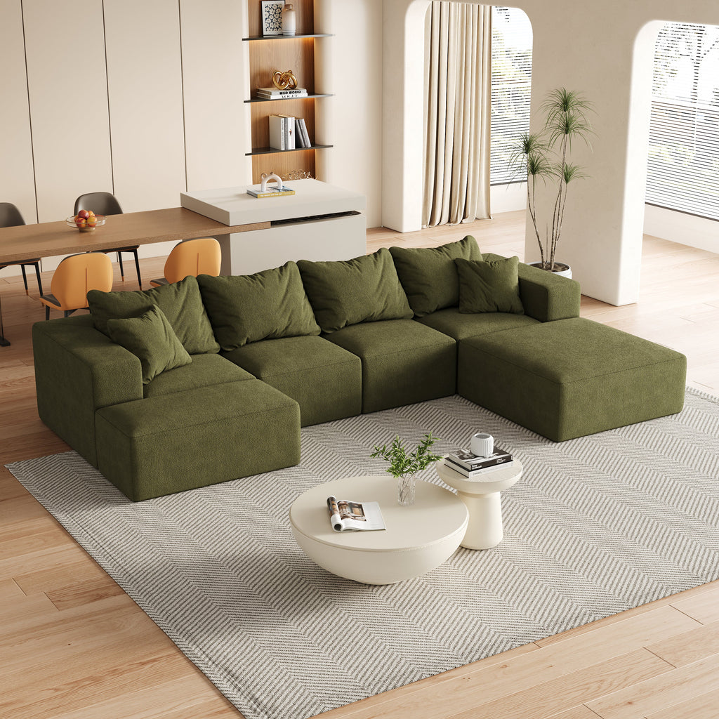 Modern Upholstered Sectional Boneless Couch Set,Modular 132' L Shaped Sectional Living Room Sofa Set With 6 Pillows,Free Combination Sofa Couch for Living Room,Bedroom