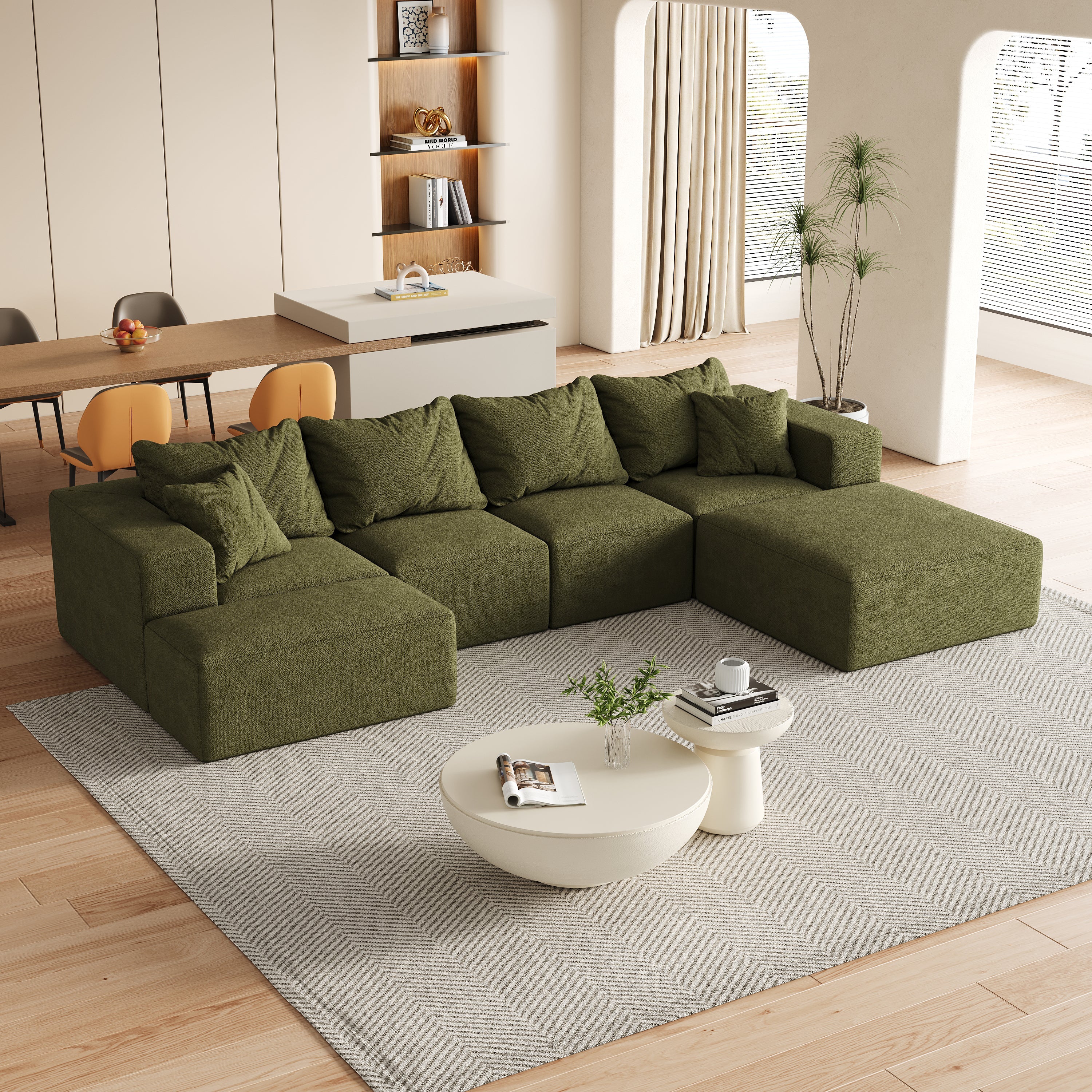 Modern Upholstered Sectional Boneless Couch Set,Modular 132' L Shaped Sectional Living Room Sofa Set With 6 Pillows,Free Combination Sofa Couch for Living Room,Bedroom