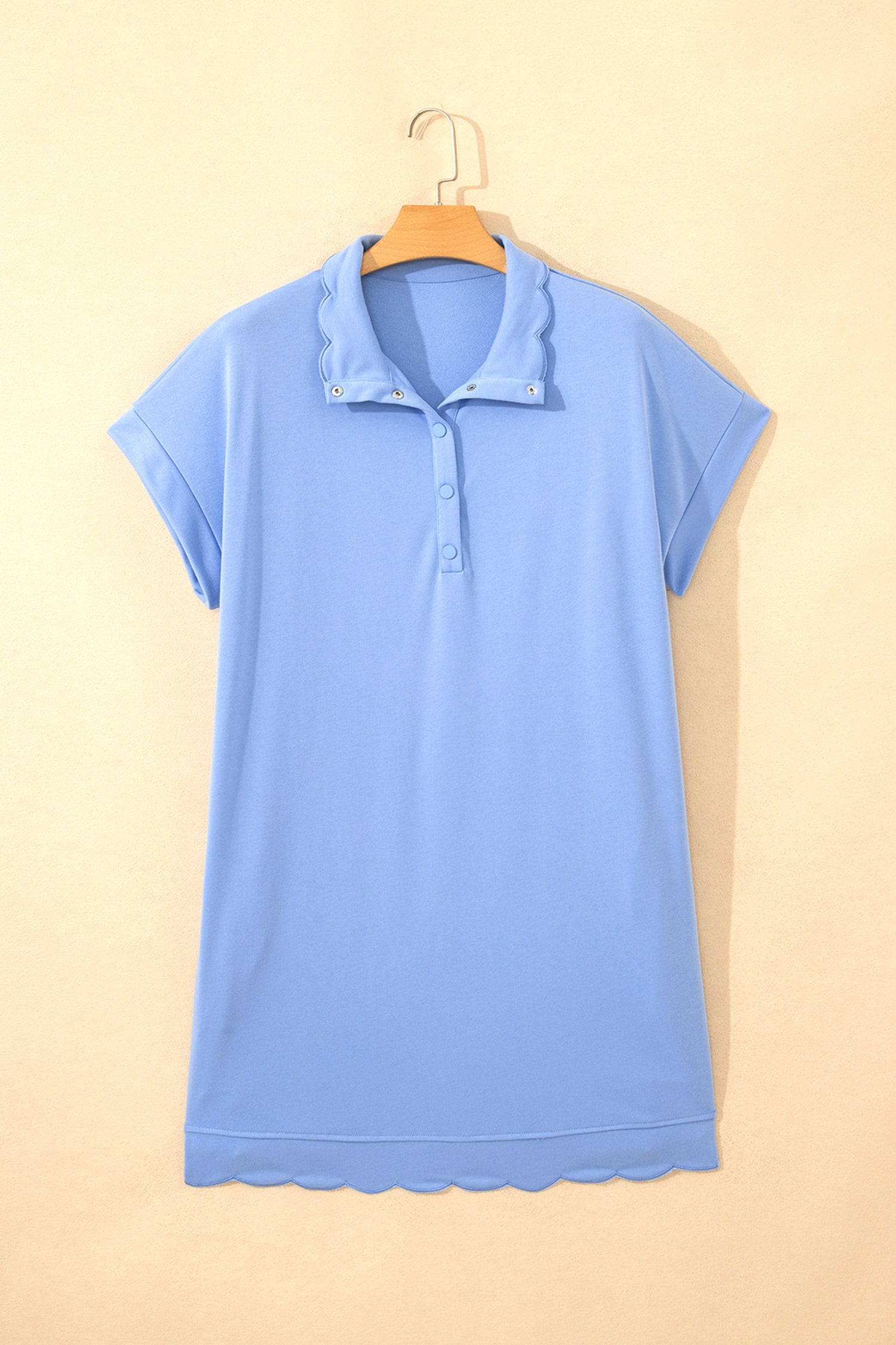 Plus Size Scalloped Hem Button Neck Pullover Mini Dress