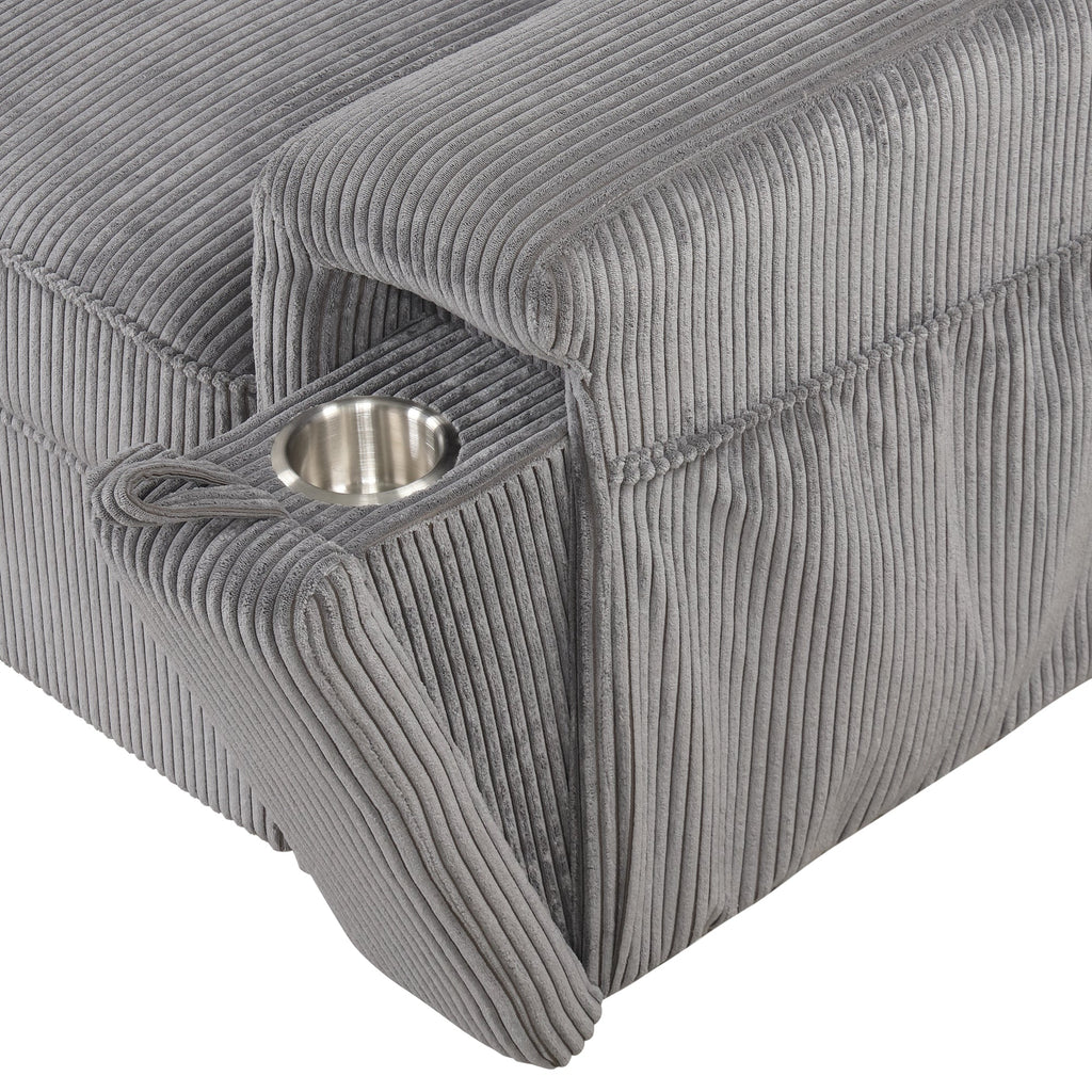 U_STYLE Upholstery Sleeper Sectional Sofa with Storage Bags and 2 cup holders  on Arms