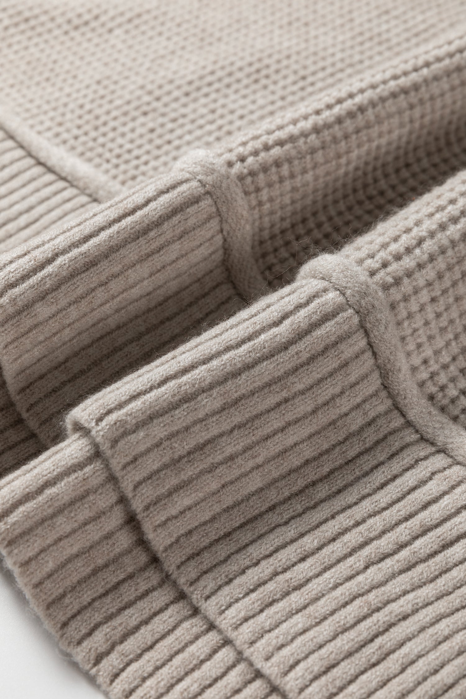 Waffle Knit Ribbed High Neck Drop Shoulder Sweater