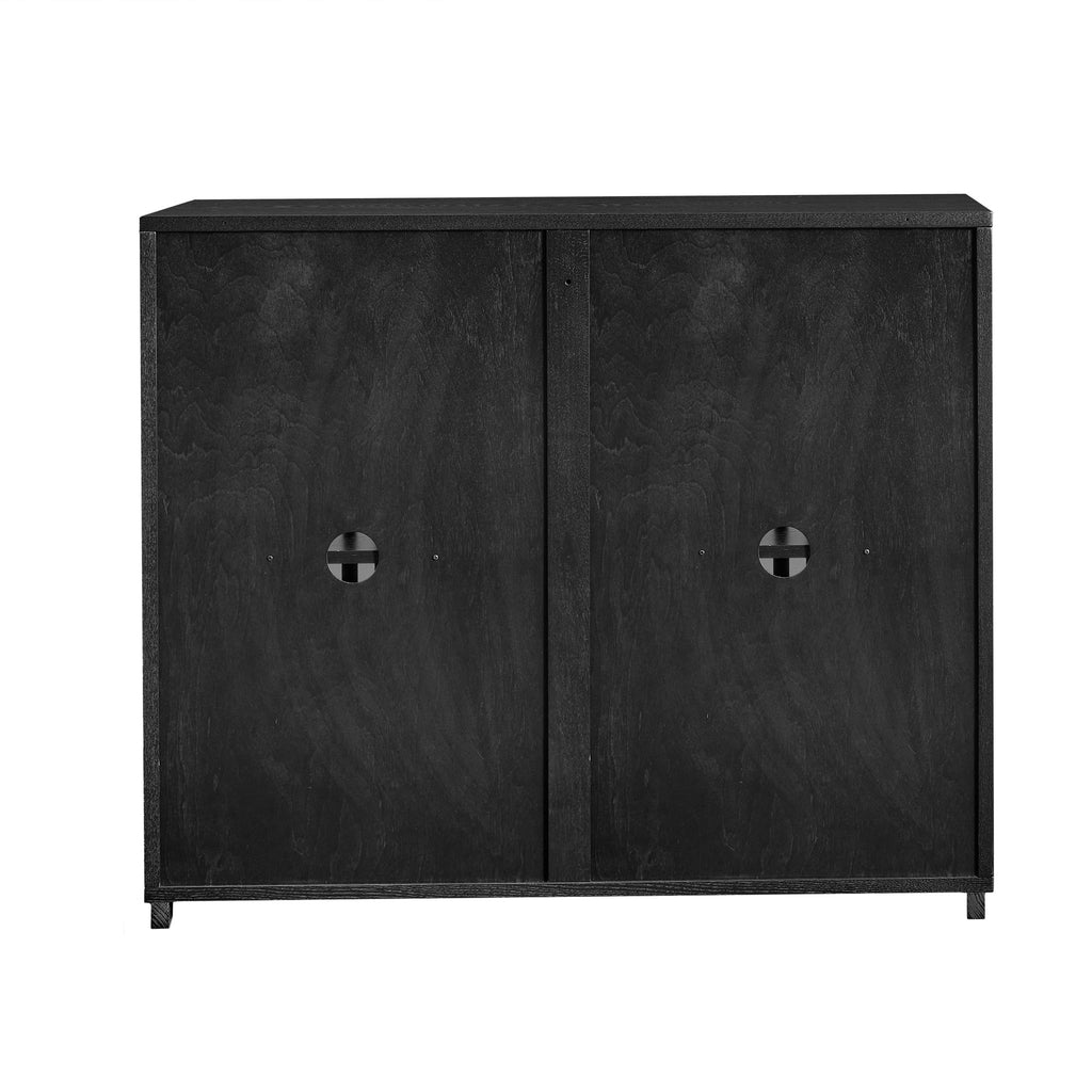 Mid Century Modern Fluted Hollowed Out Sideboard Cabinet with 2 Outlet Holes, Buffet Cabinet with Storage, Black Storage Cabinet for Living Room, Entryway, Hallway, Dining Room, Kitchen