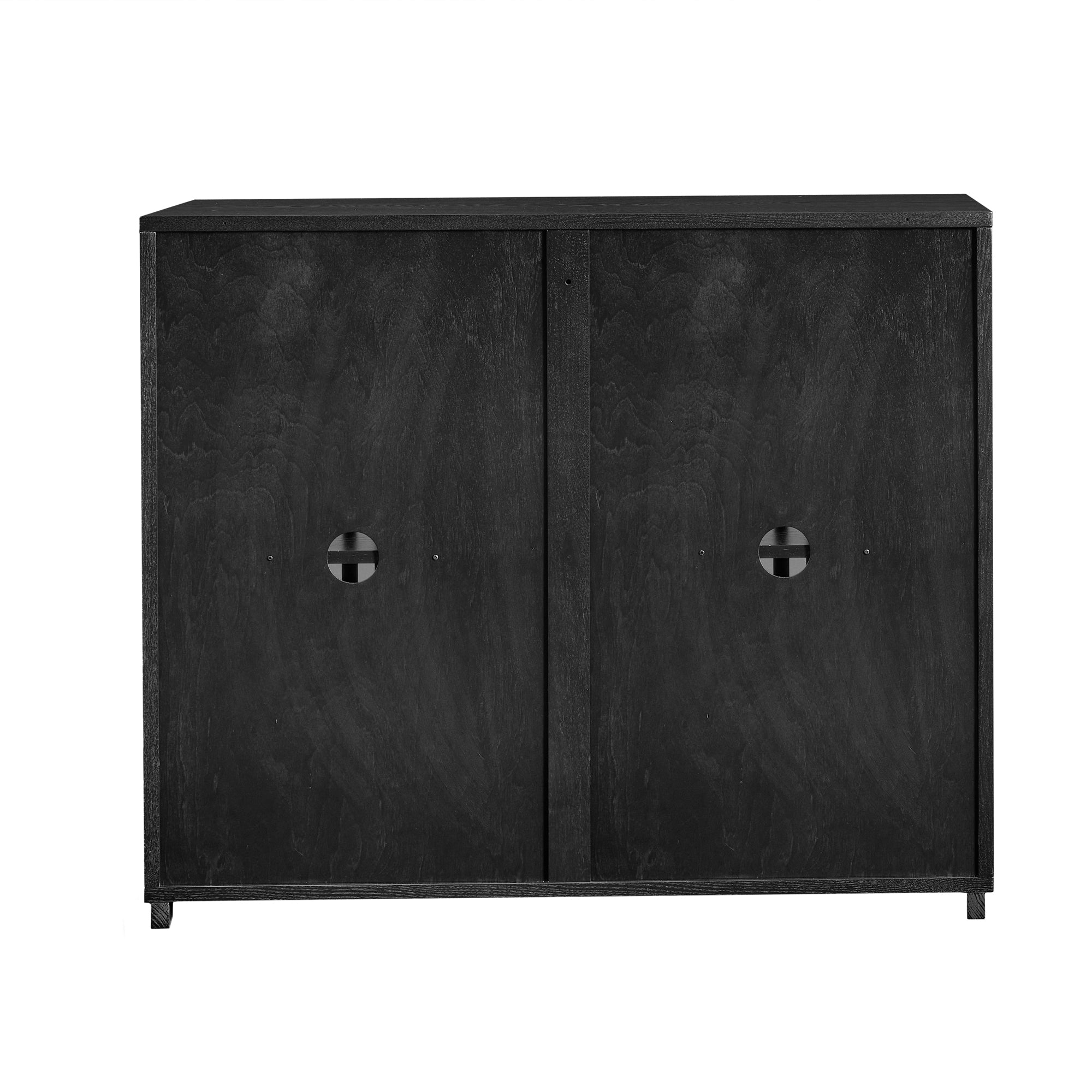 Mid Century Modern Fluted Hollowed Out Sideboard Cabinet with 2 Outlet Holes, Buffet Cabinet with Storage, Black Storage Cabinet for Living Room, Entryway, Hallway, Dining Room, Kitchen