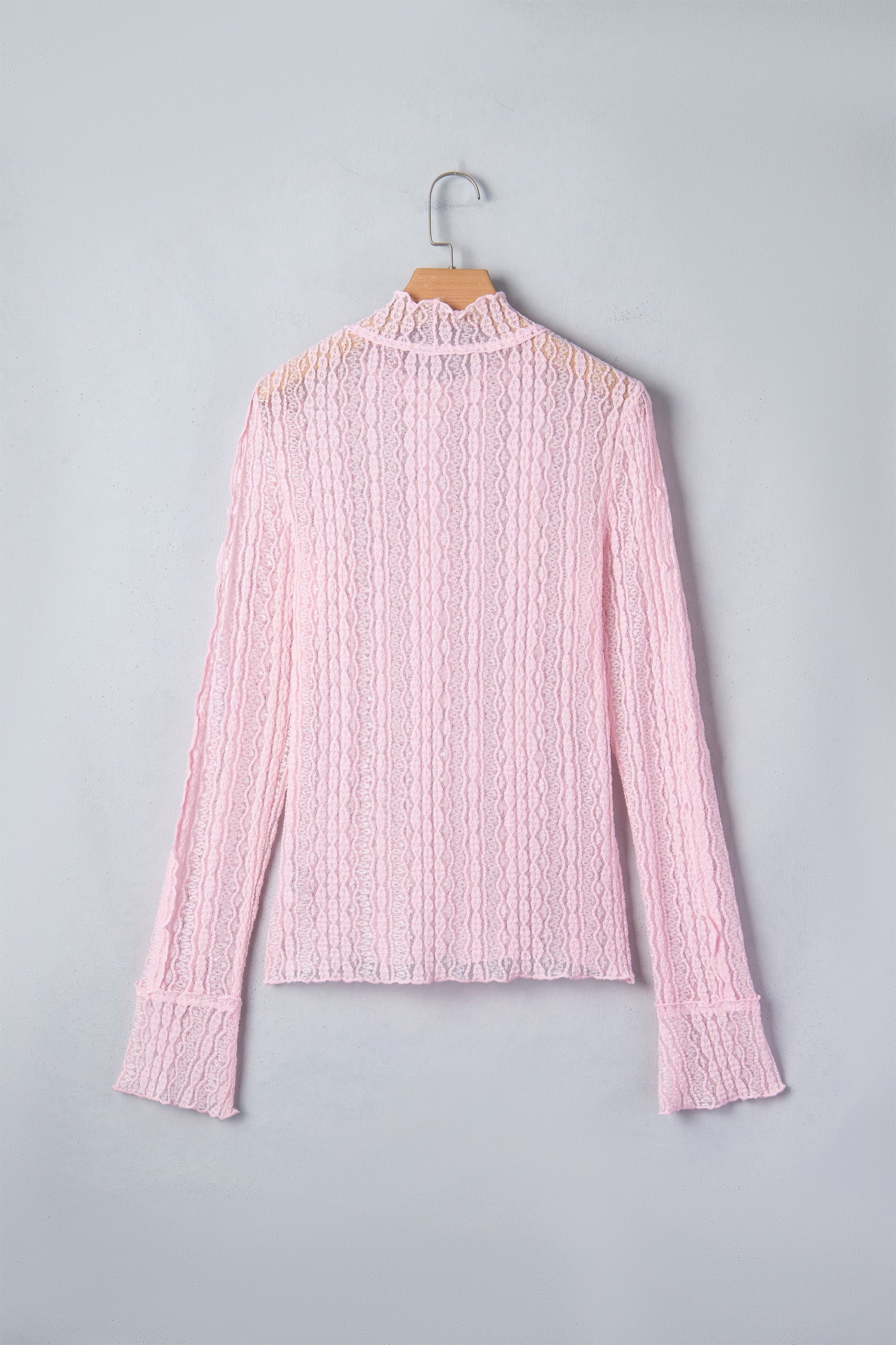 Lace Mock Neck Flounce Long Sleeve Top