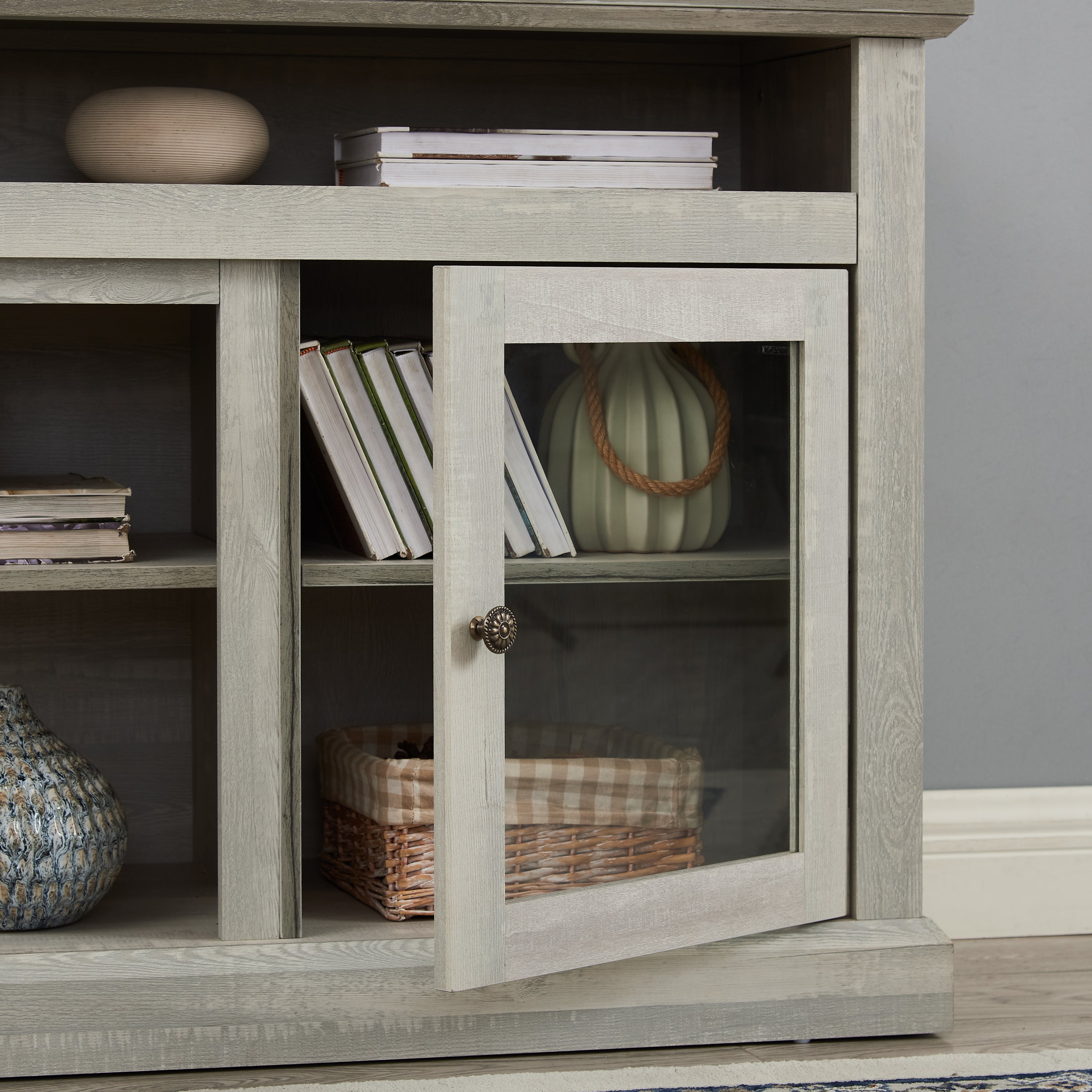 Contemporary TV Media Stand Modern Entertainment Console for TV Up to 65' with Open and Closed Storage Space, Stone Gray, 60'W*15.75'D*29'H
