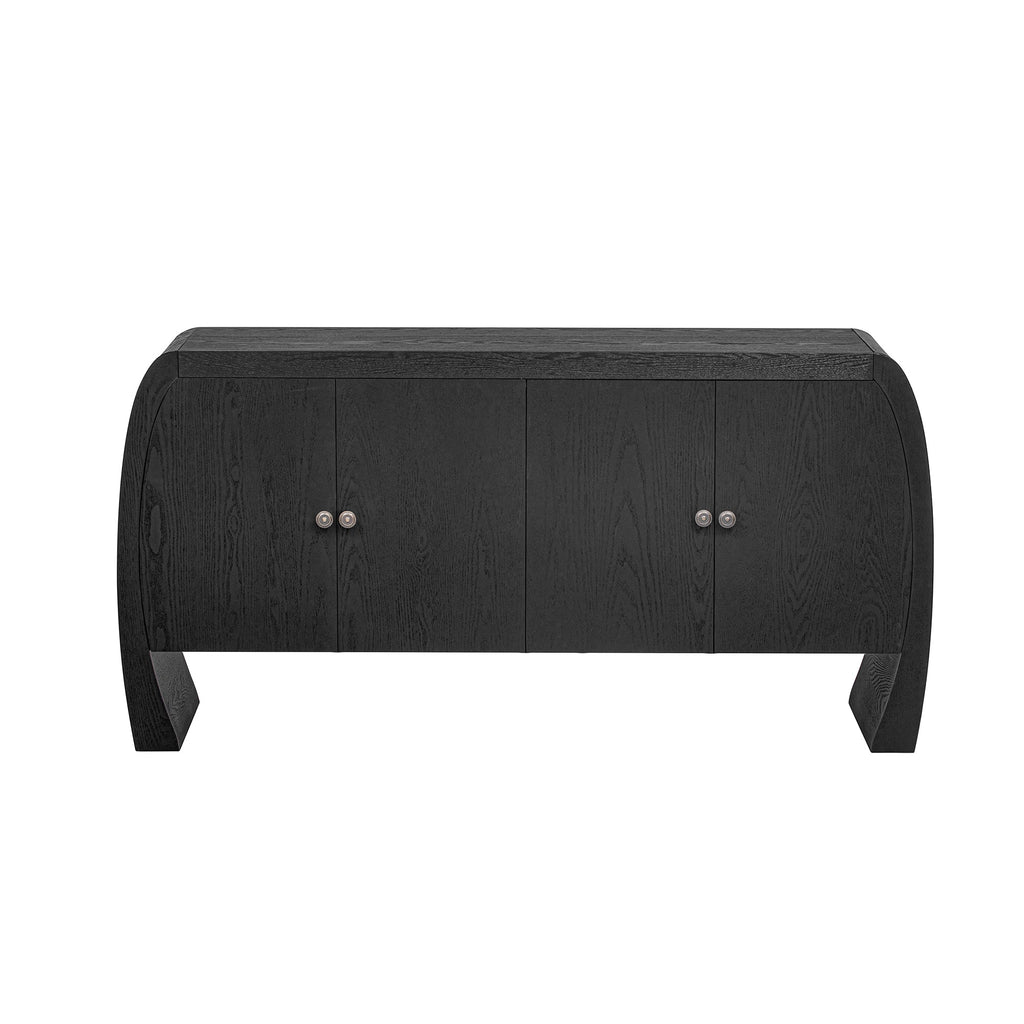 U-Style Four-Door Ash Veneer Storage Cabinet with Curved Legs, Perfectly Suited for Hallways, Entrances, and Living Rooms