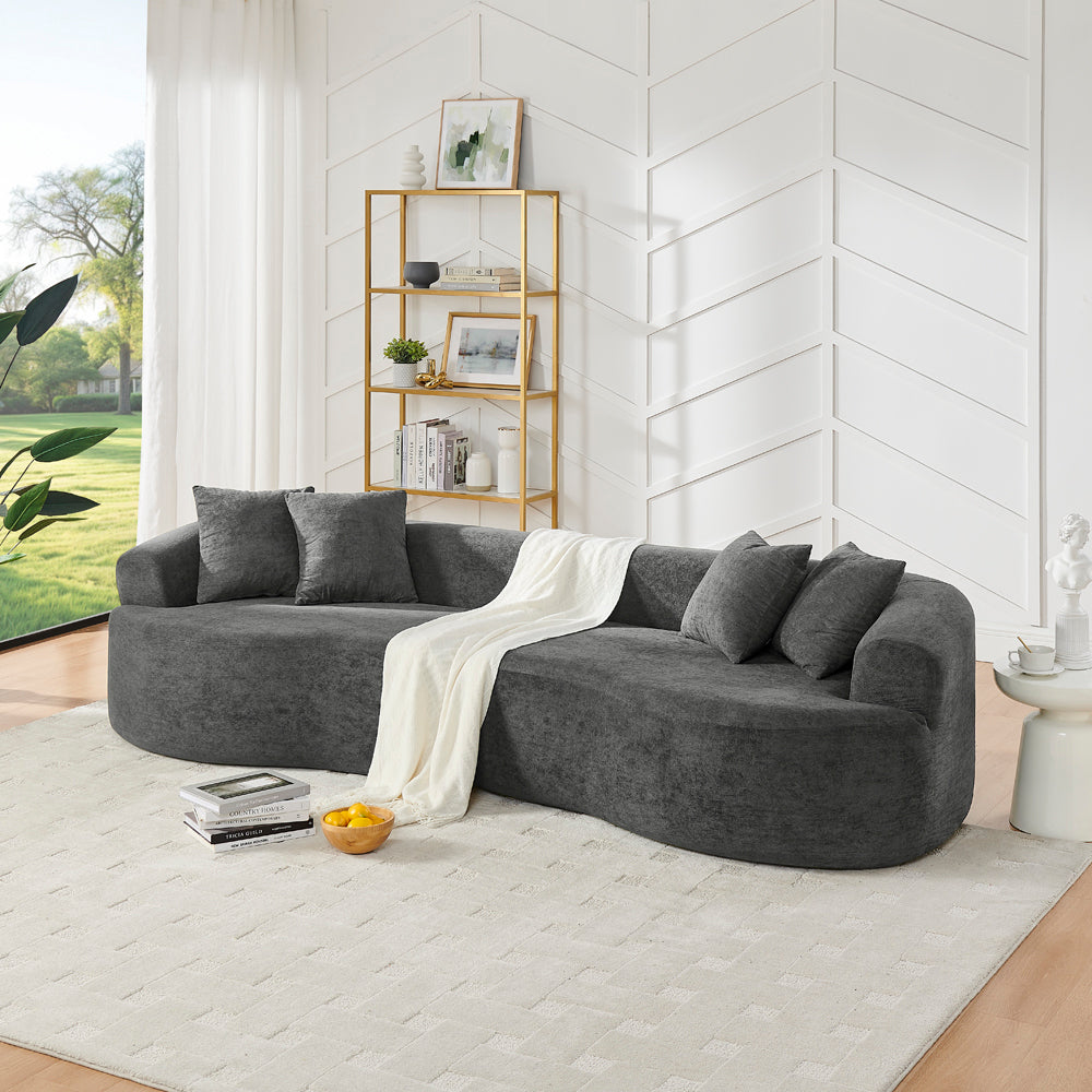 Modern Cloud 4-Seater Sectional Curved Sofa, Minimalist Compression Living Room Couch, No Assembly Needed, Chenille, DarkGrey