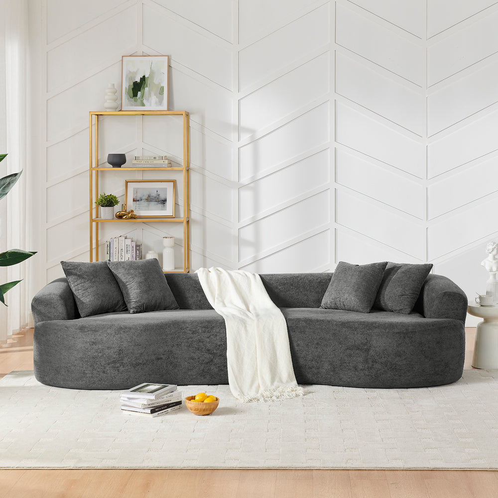 Modern Cloud 4-Seater Sectional Curved Sofa, Minimalist Compression Living Room Couch, No Assembly Needed, Chenille, DarkGrey