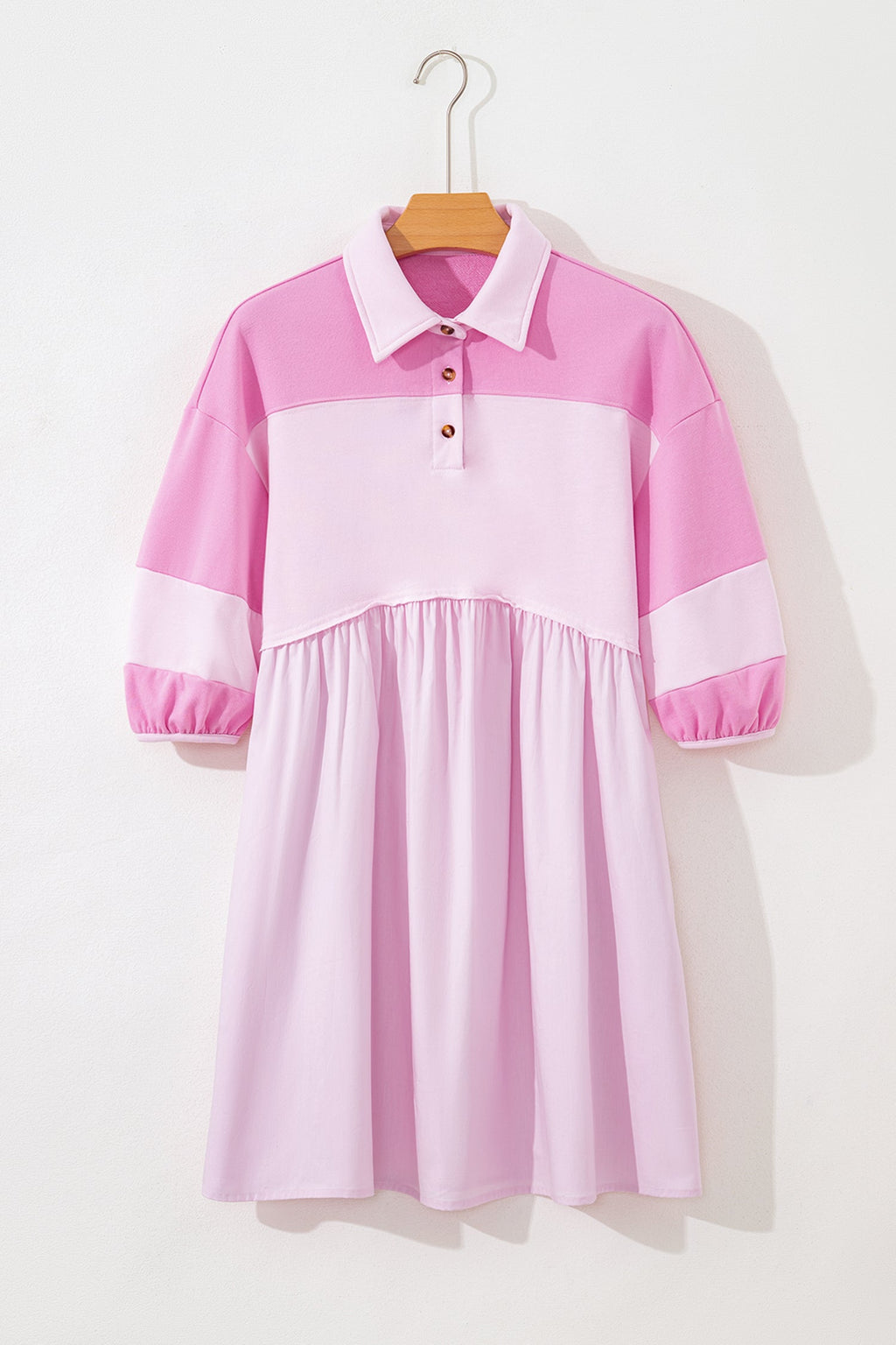 Raw Seam Colorblock Patchwork Button Polo Dress