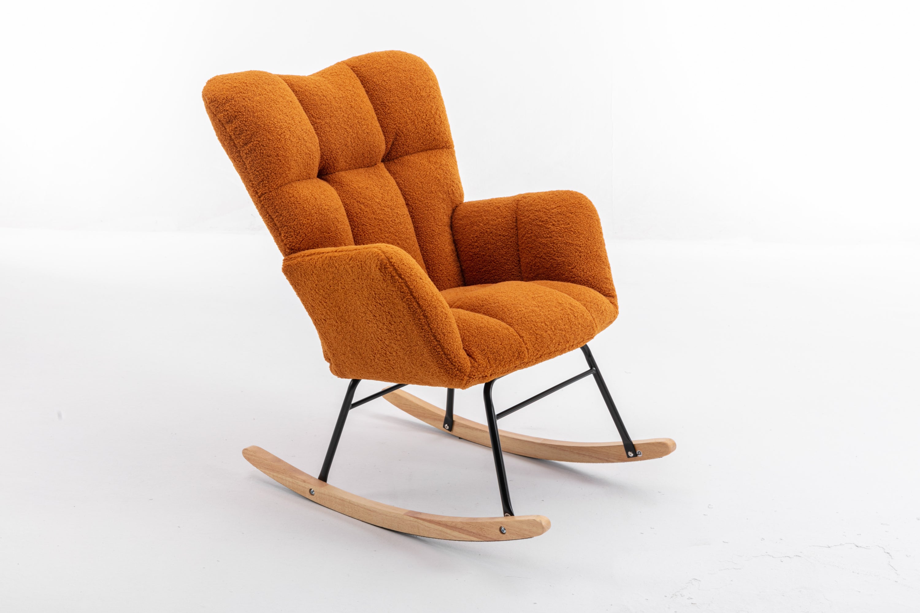 050-Teddy Fabric Rocking Gilder Nursery Chair For Living Room Indoor,Caramel