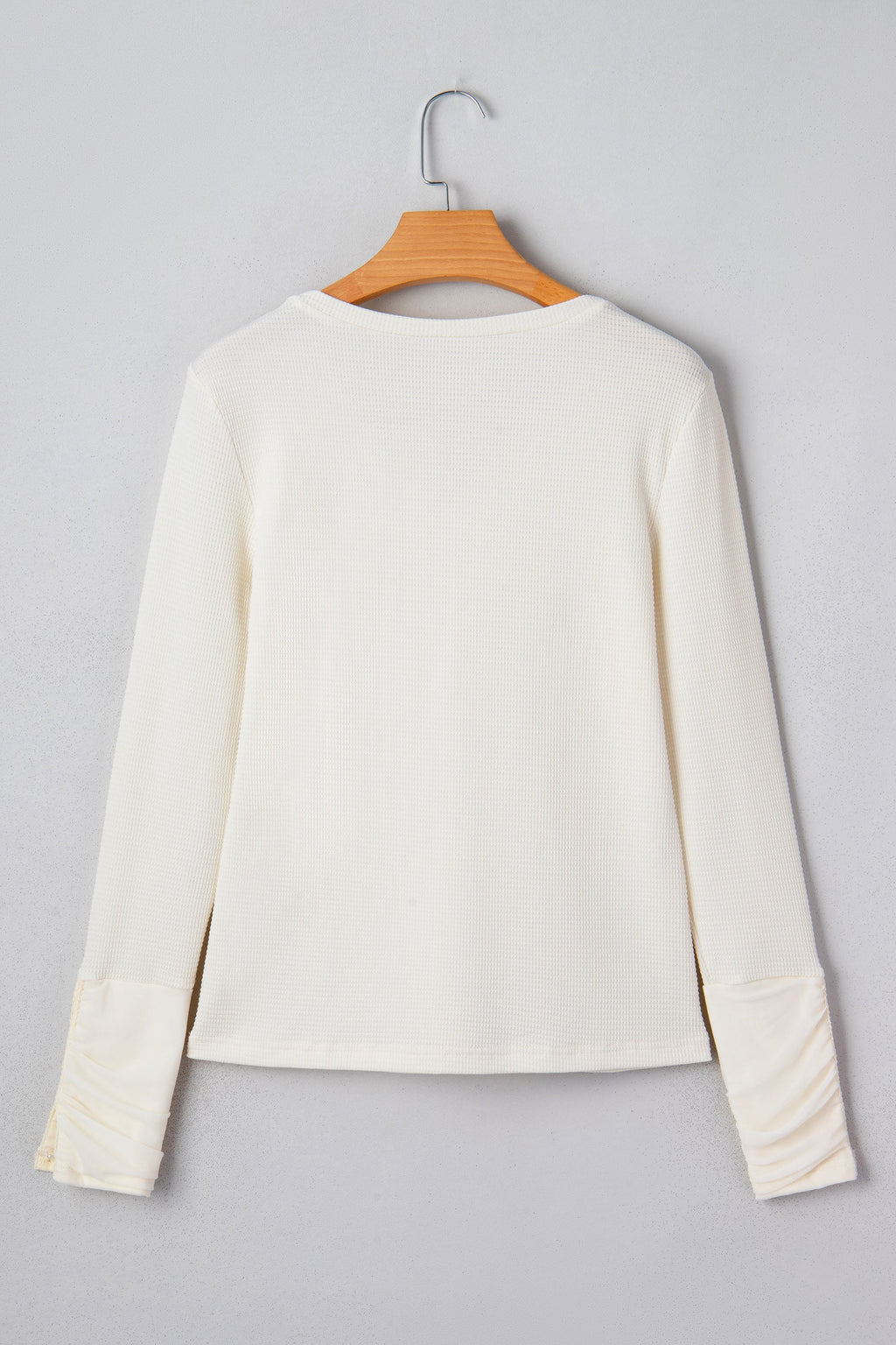 Thermal Knit Lace Ruched Patchwork V-Neck Top