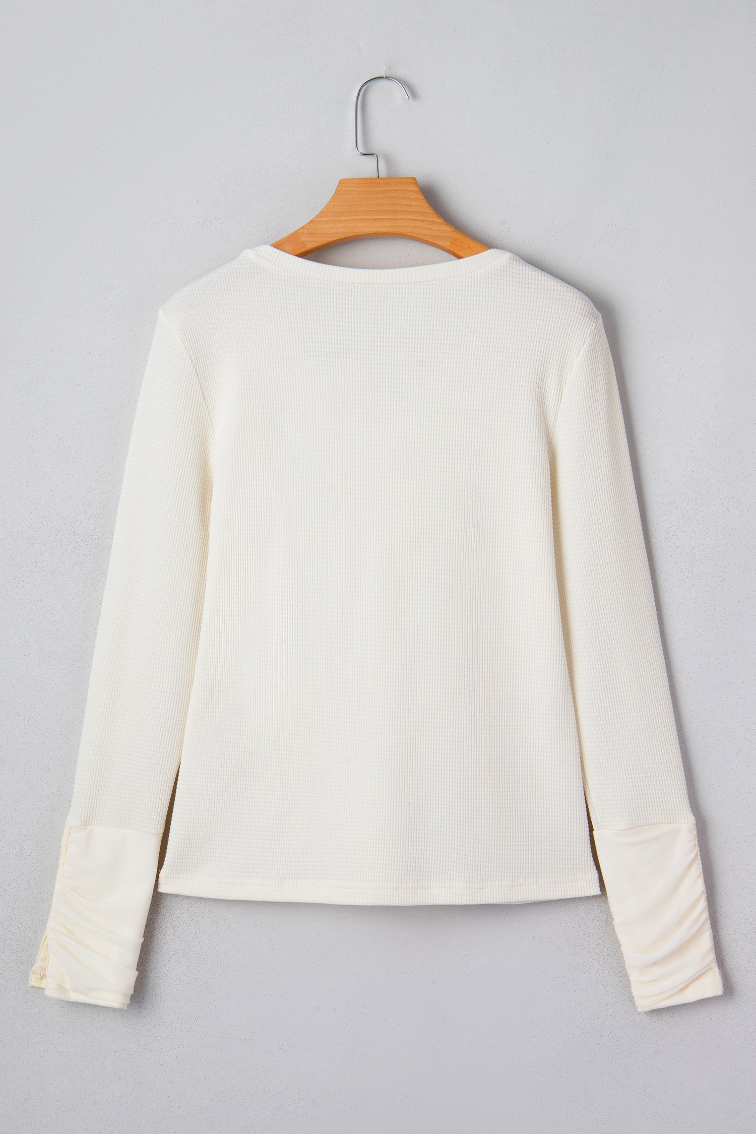 Thermal Knit Lace Ruched Patchwork V-Neck Top