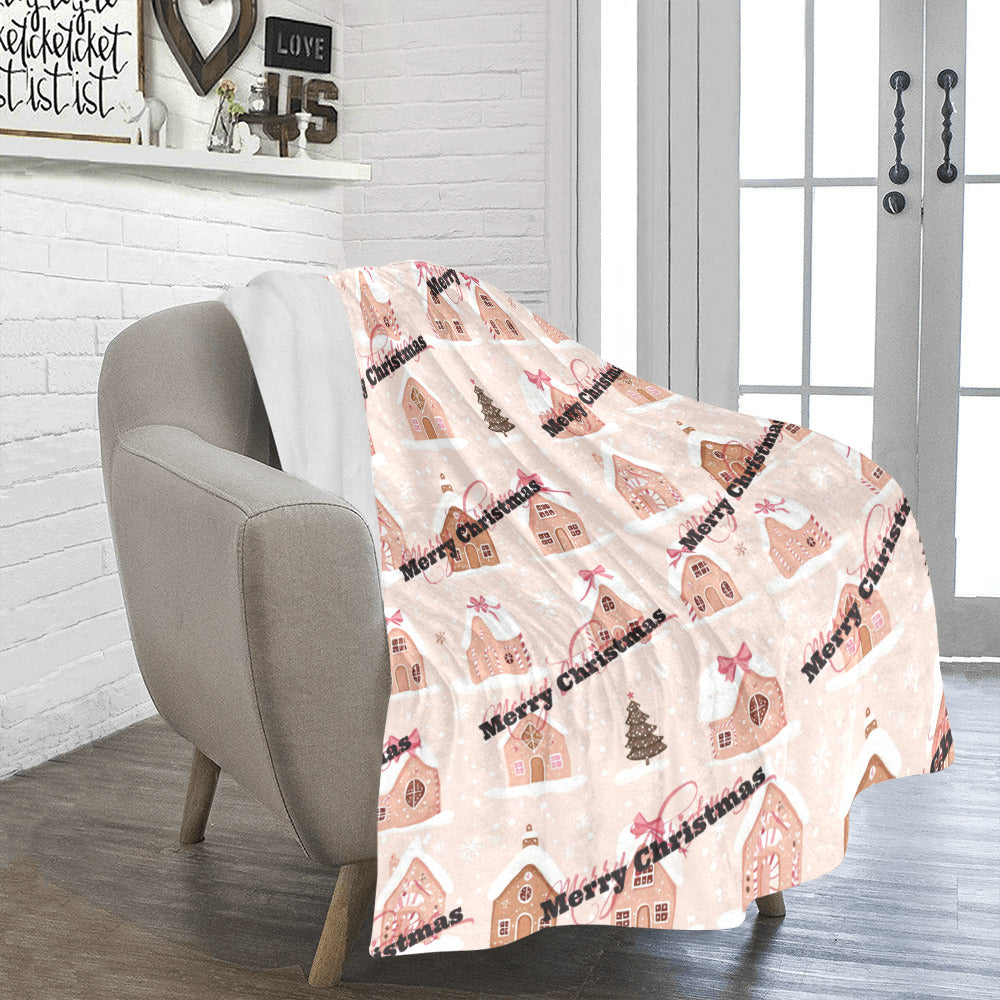 Merry Christmas Little Pink Houses Ultra-Soft Micro Fleece Blanket (Made in USA)