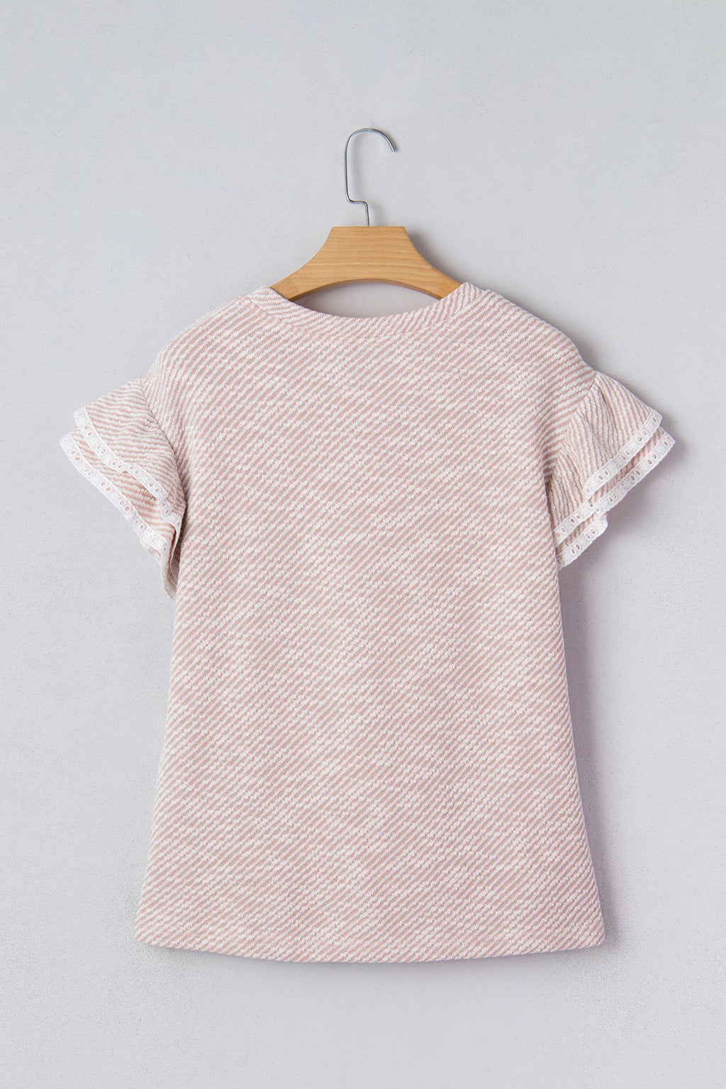 Twilled Lace Ruffle Short Sleeve Blouse