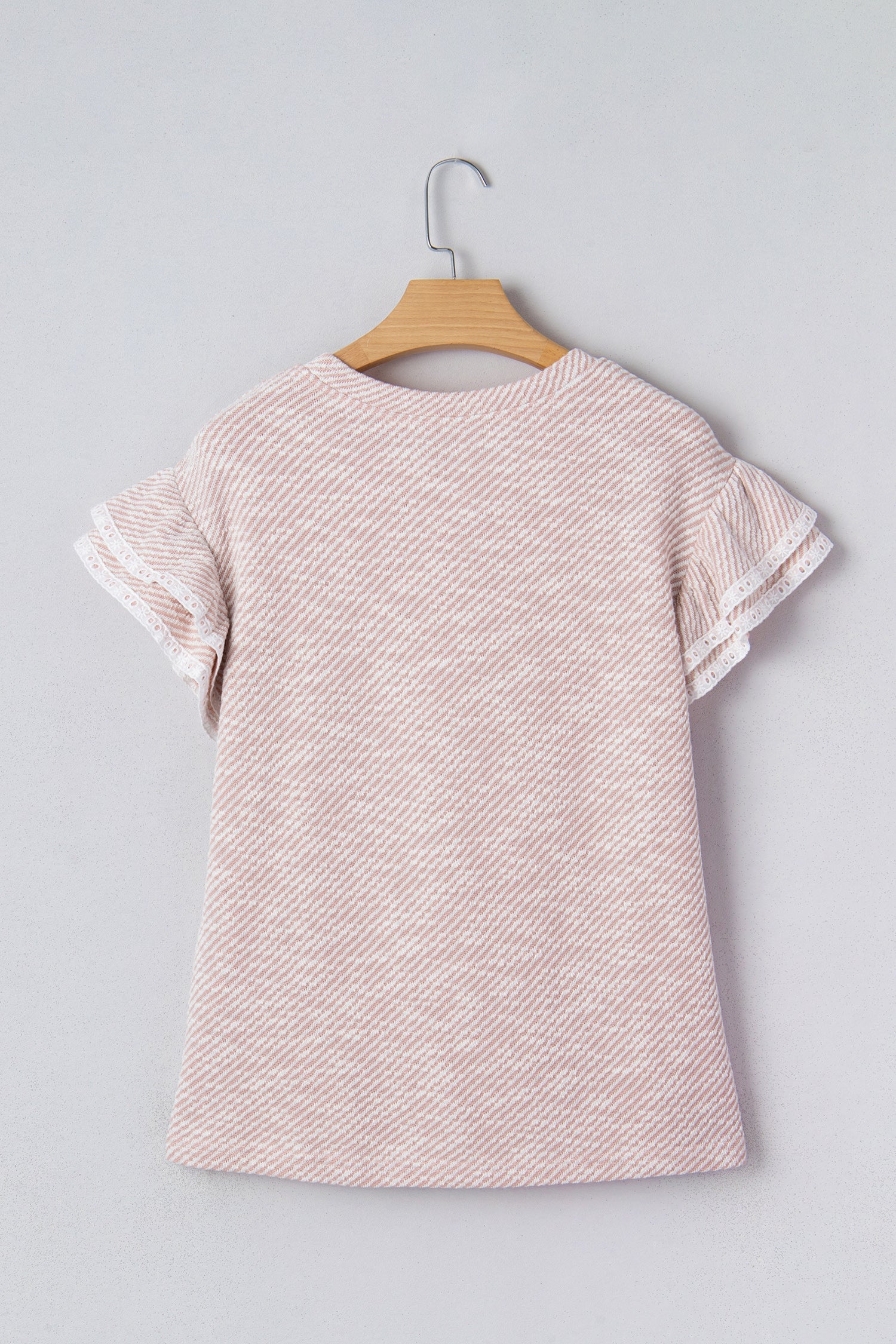 Twilled Lace Ruffle Short Sleeve Blouse