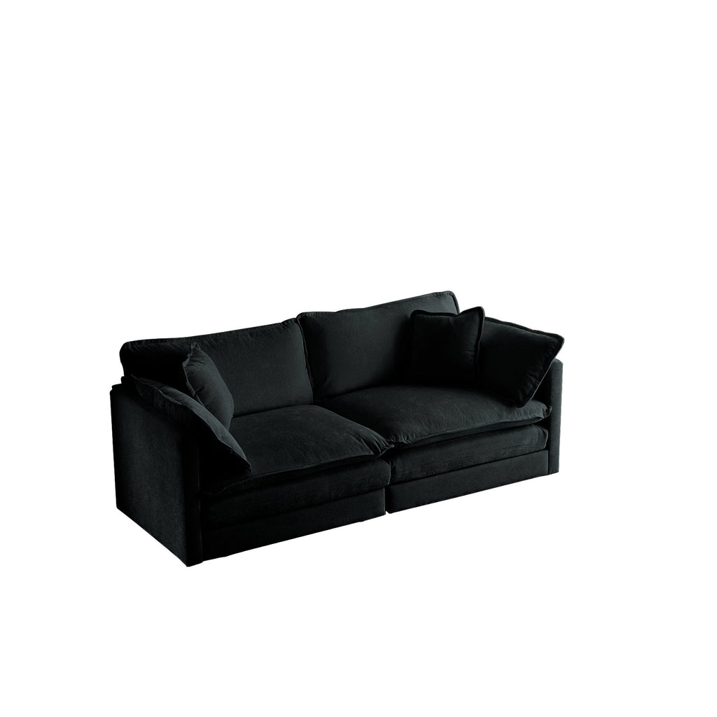 Chenille Two-Seater Sofa with 1 Footrest, 2 Seater L-Shaped Sectional with Ottoman,Loveseat with Ottoman for Small Living Space, Black Chenille