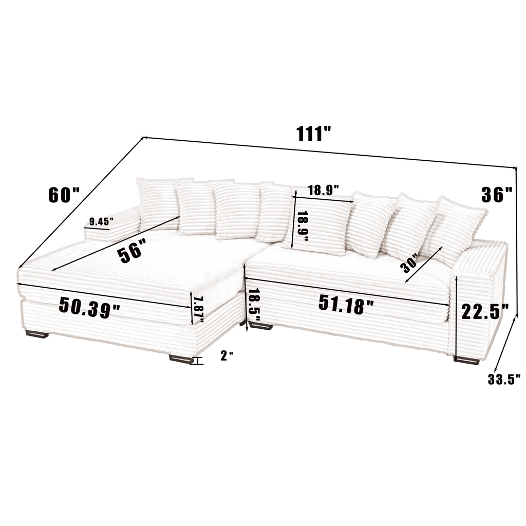 [NEW ARRIVED] [VIDEO PROVIDED] Oversized Two-Piece  Couches,  L Shaped Sofa, Corduroy, Left Chaise Daybed,with Armrests,Eight Throw Pillows,Corner Sofa,Easy To Assemble,  Gray
