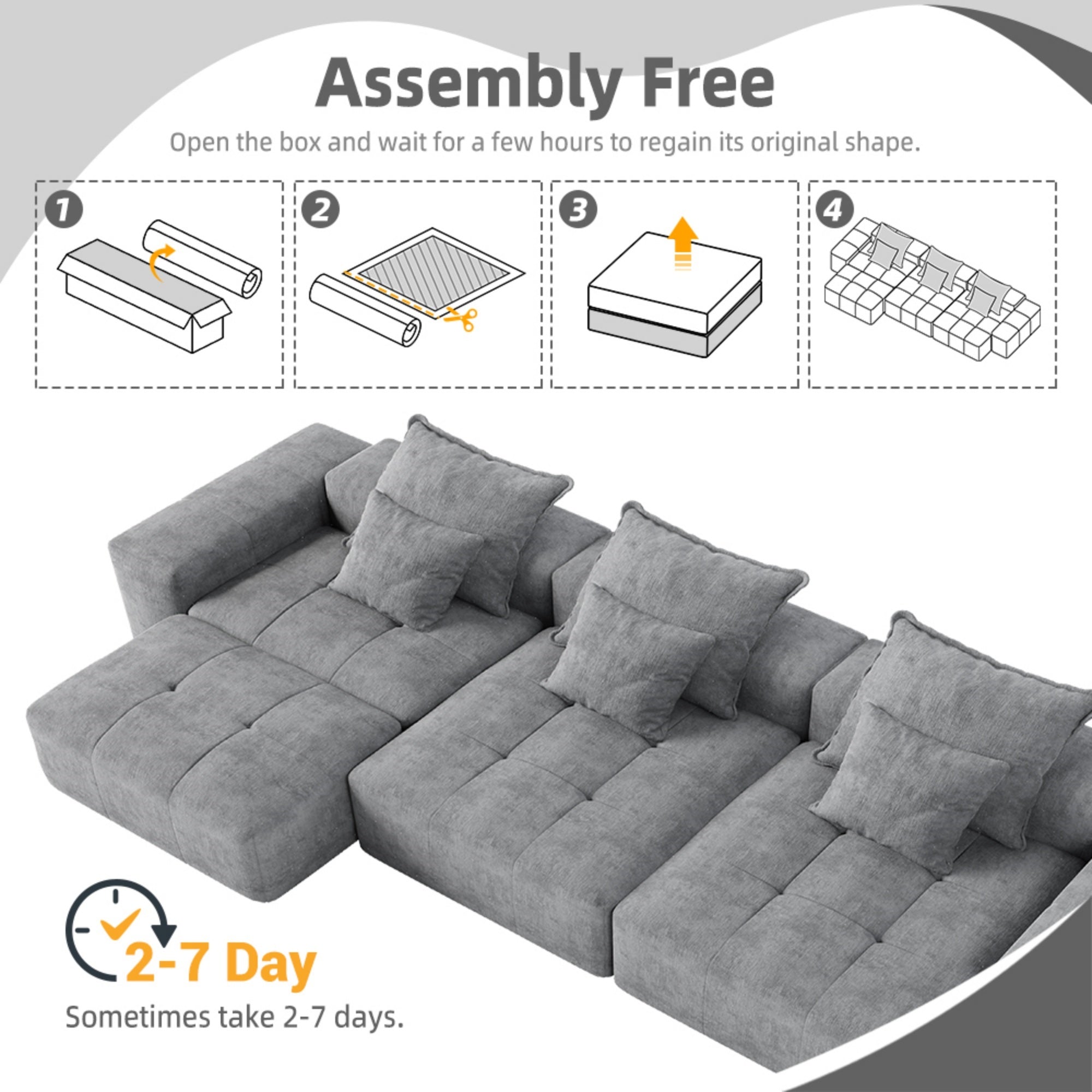 Modern Oversized Modular Sectional Sofa, Sparkling Chenille Fabric Soft Cushion Sofa with 6 Pillows, 6 PCS DIY Combination Tufted Sofa, No Assembly Required, GREY