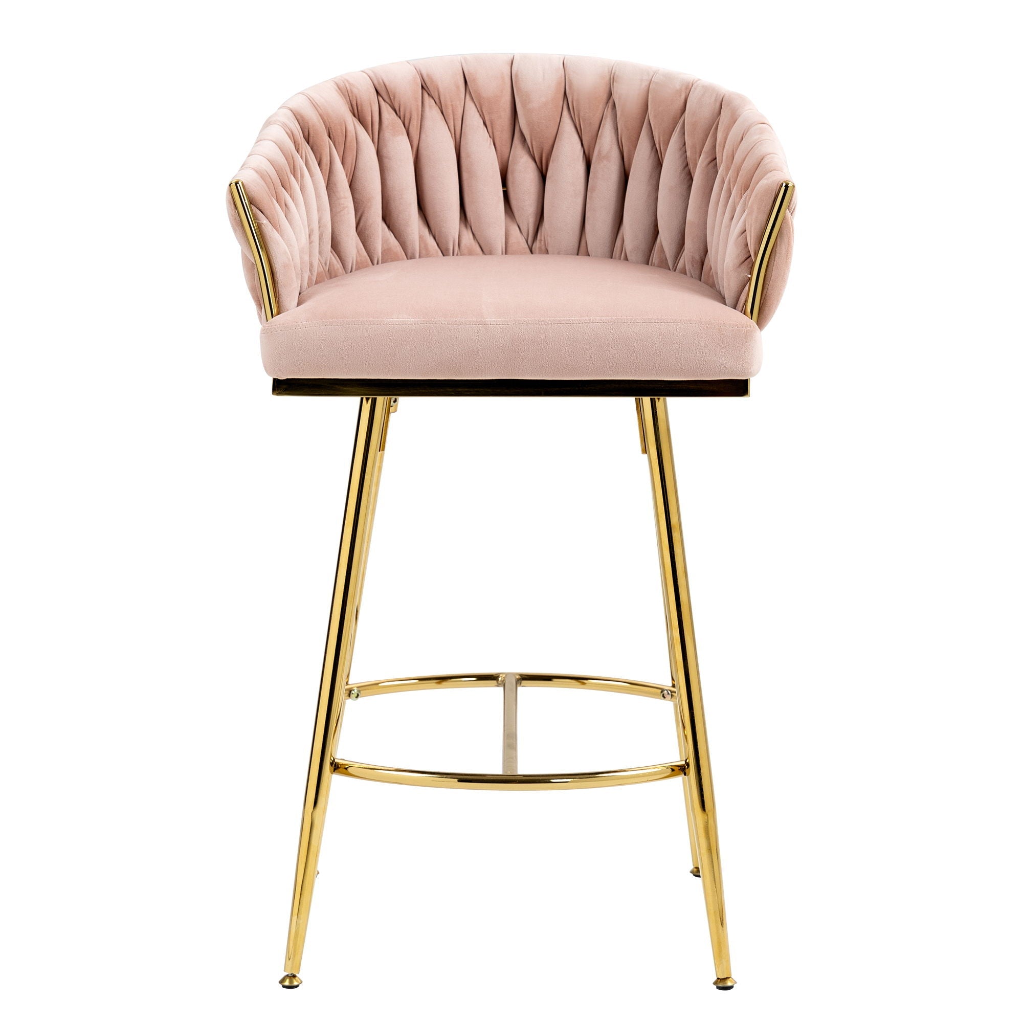 Counter Height Bar Stools Kitchen Island Counter Bar Stool With Hand - Wave Back, Golden Chromed Base And Footrest (Set of 2) - Pink