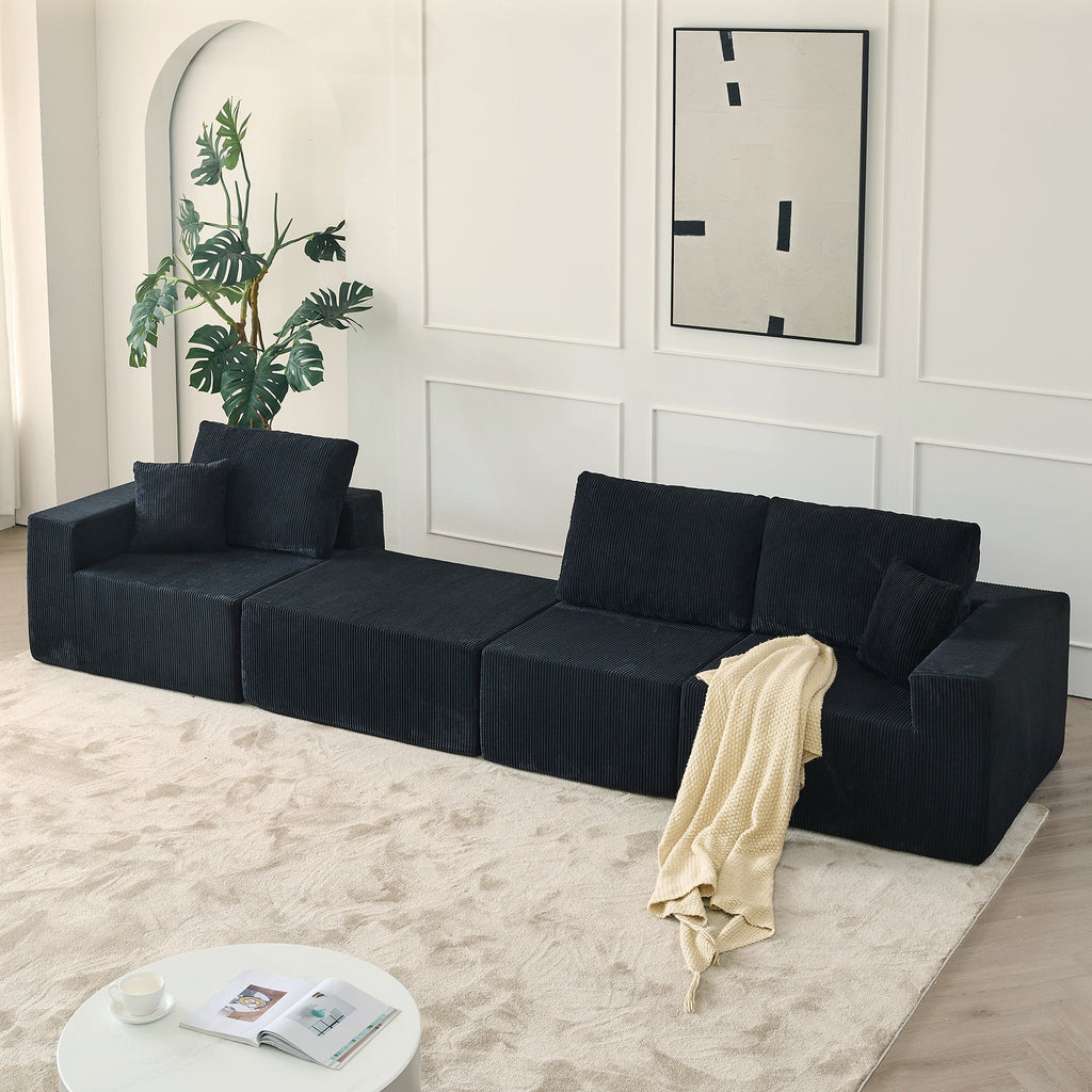 110' Cloud Modular Sectional Sofa,Boneless Couch, No Assembly, 3 seater with Ottoman & 2 Pillows, Perfect for Living Rooms and Bedrooms