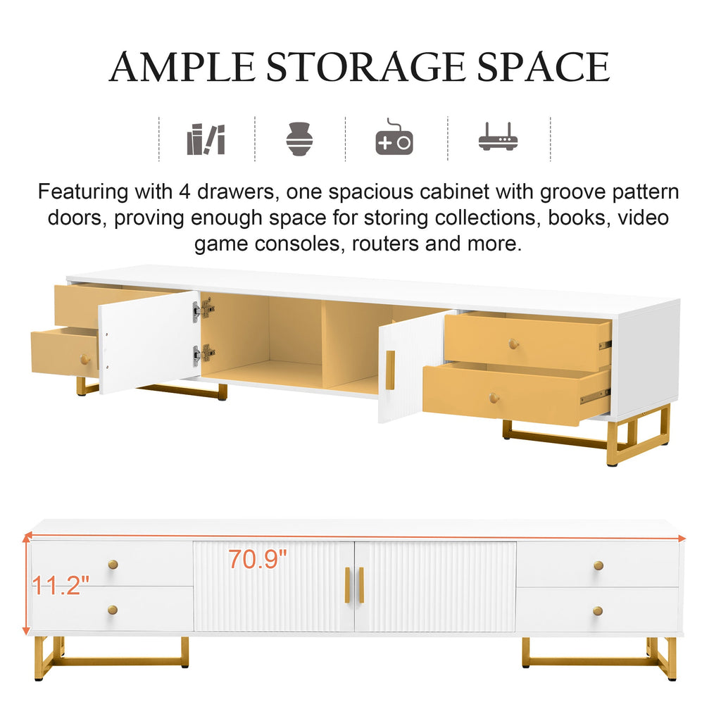 U-Can TV Stand for 65+ Inch TV, Entertainment Center TV Media Console Table, Modern TV Stand with Storage, TV Console Cabinet Furniture for Living Room