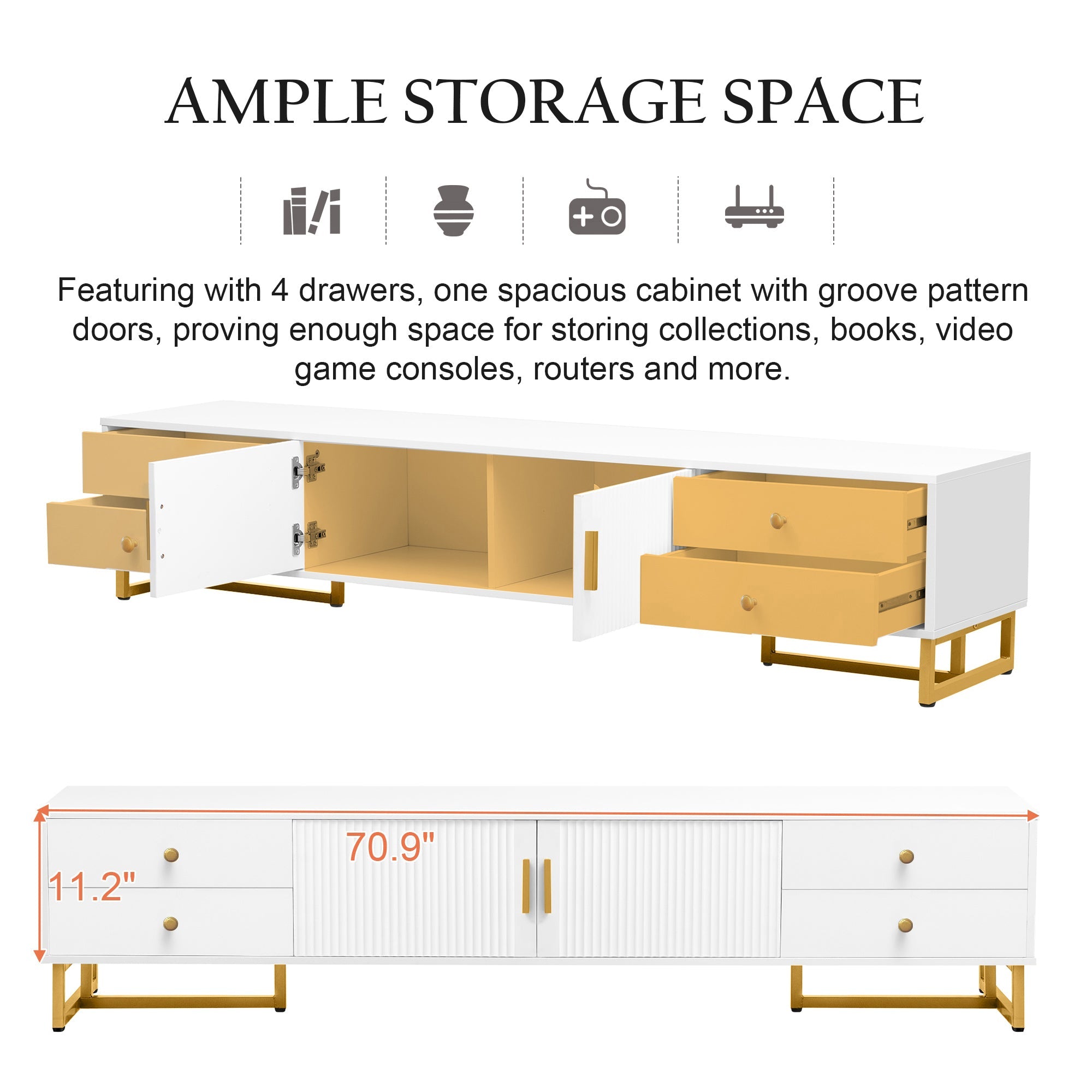 U-Can TV Stand for 65+ Inch TV, Entertainment Center TV Media Console Table, Modern TV Stand with Storage, TV Console Cabinet Furniture for Living Room