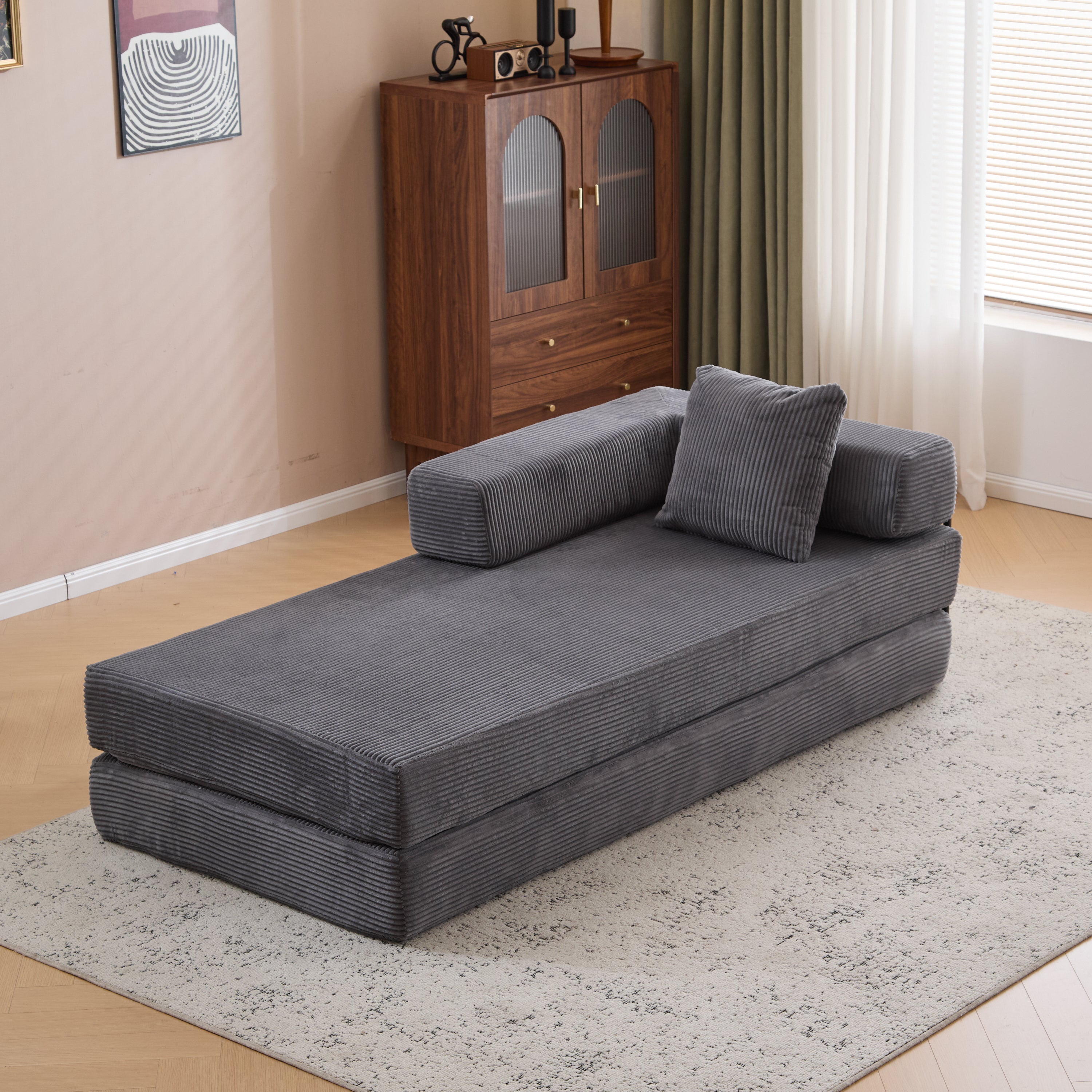 Floor Couch,Compression Sofa,Convertible Floor Sofa Bed-with Pillow Back Support Armrest,Comfy Futon Couch Lounge Sleeper Bed,Corduroy Fabric,for Living Room Bedroom (dark grey)