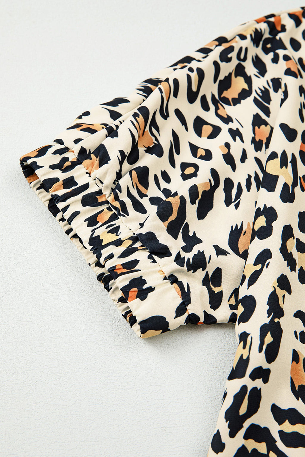 Leopard Colorblock Contrast V-Neck Short Sleeve Blouse