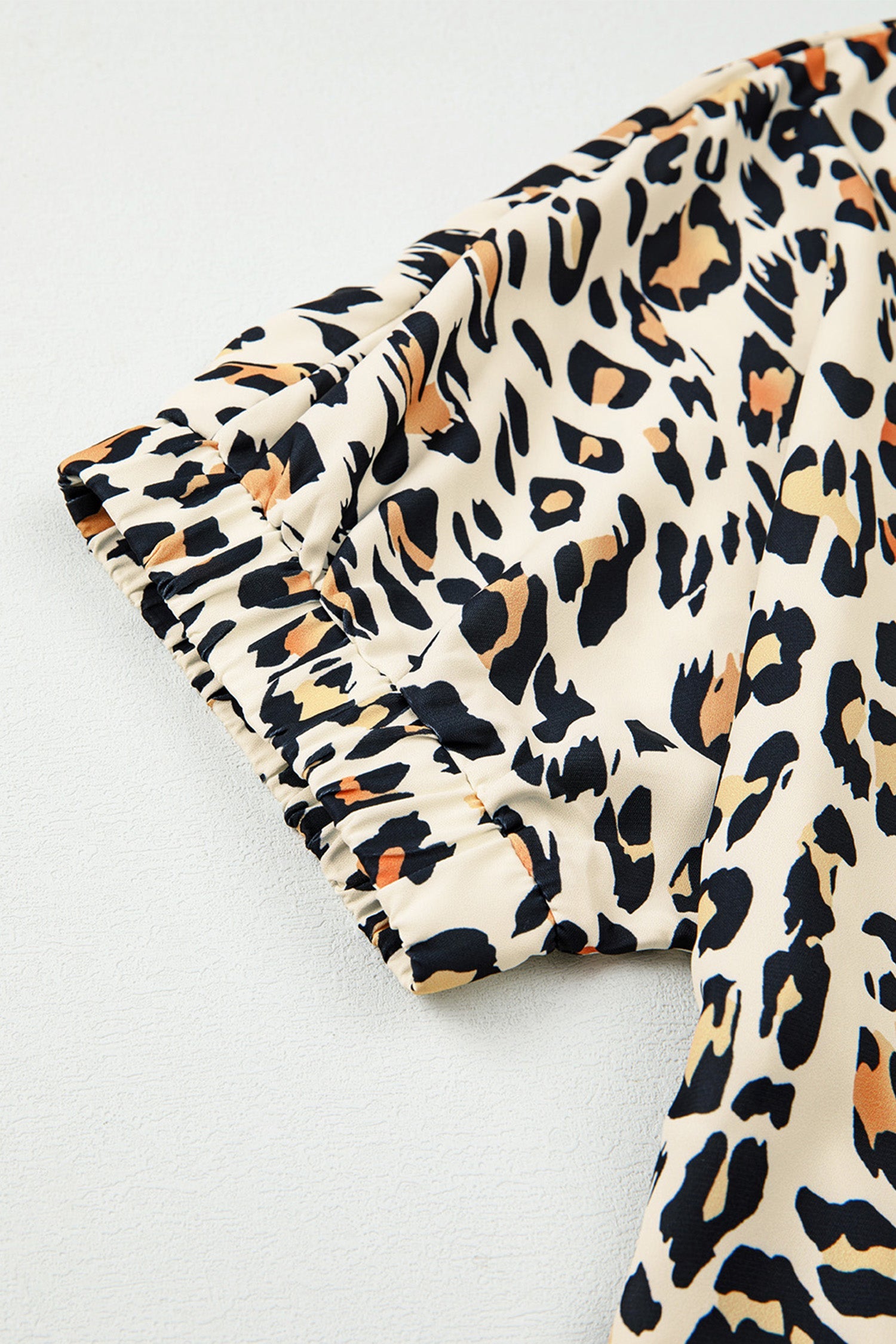 Leopard Colorblock Contrast V-Neck Short Sleeve Blouse