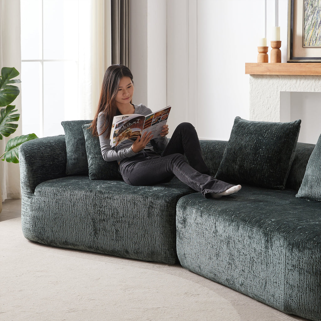 Modern Upholstered Oversized Sectional Sofa, 114-Inch Chenille 4-Seater Extra Deep & Wide Seat Curved Cloud Couch with 4 Throw Pillows, Free Combination Sofa Couch for Living Room,Bedroom