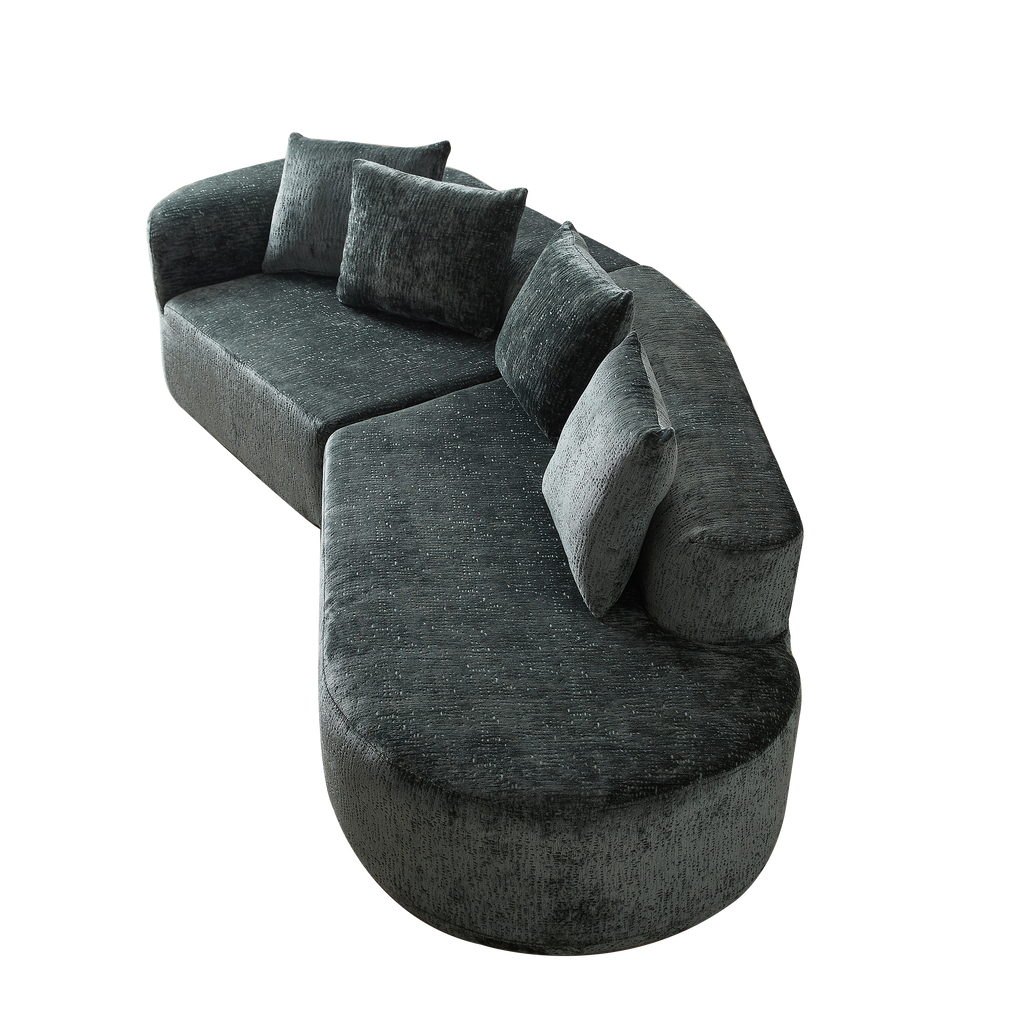 Modern Upholstered Oversized Sectional Sofa, 114-Inch Chenille 4-Seater Extra Deep & Wide Seat Curved Cloud Couch with 4 Throw Pillows, Free Combination Sofa Couch for Living Room,Bedroom
