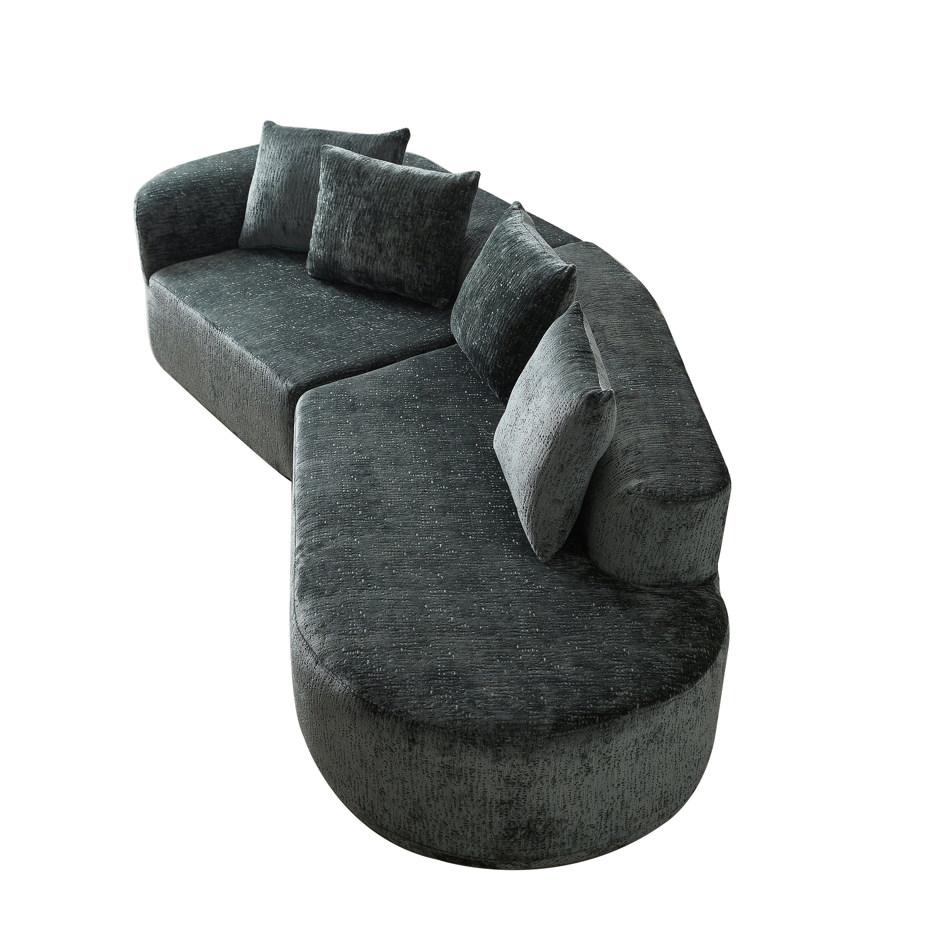 Modern Upholstered Oversized Sectional Sofa, 114-Inch Chenille 4-Seater Extra Deep & Wide Seat Curved Cloud Couch with 4 Throw Pillows, Free Combination Sofa Couch for Living Room,Bedroom
