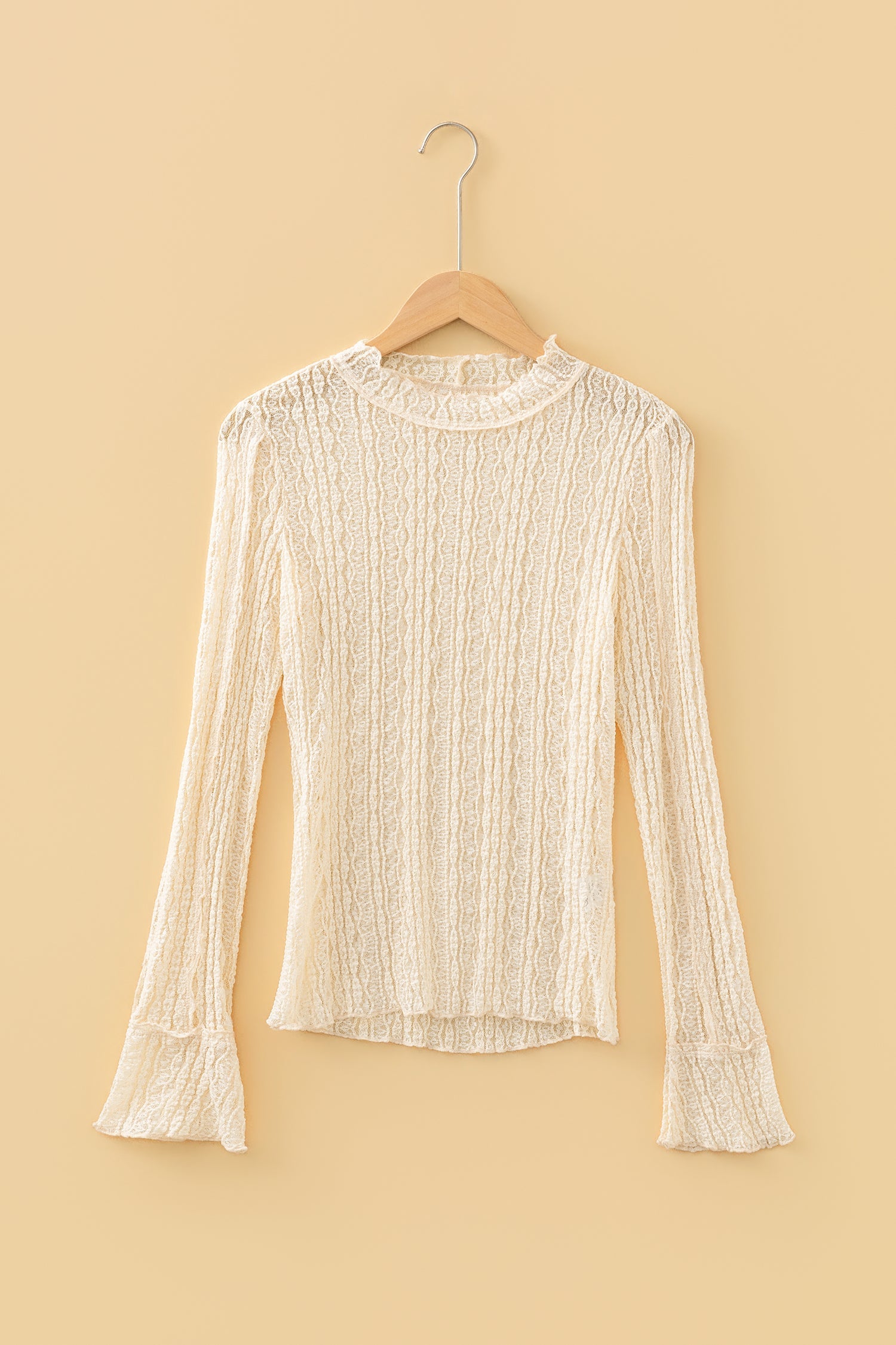Lace Mock Neck Flounce Long Sleeve Top