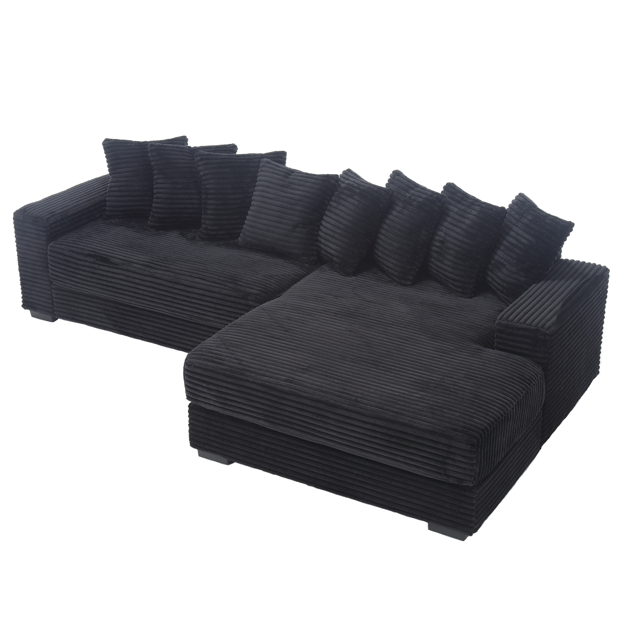 [NEW ARRIVED] [VIDEO PROVIDED] Oversized Two-Piece  Couches,  L Shaped Sofa, Corduroy, Right Chaise Daybed,with Armrests,Eight Throw Pillows,Corner Sofa,Easy To Assemble,  Black