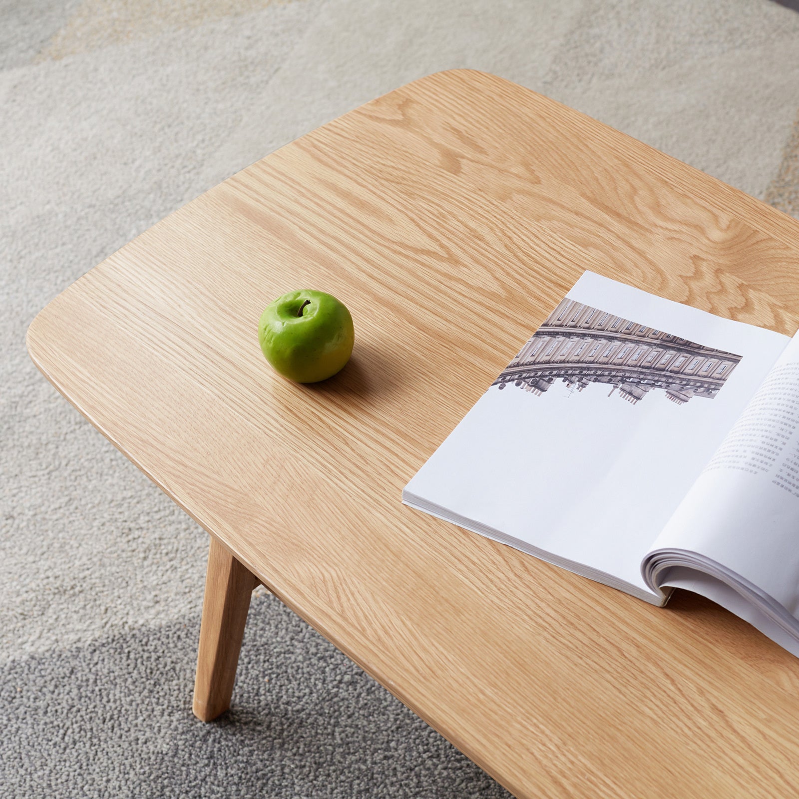 Natural Wood Center Table Low Table with Storage Shelf, Solid Wood Top, Easy to Assemble, 31.5''
