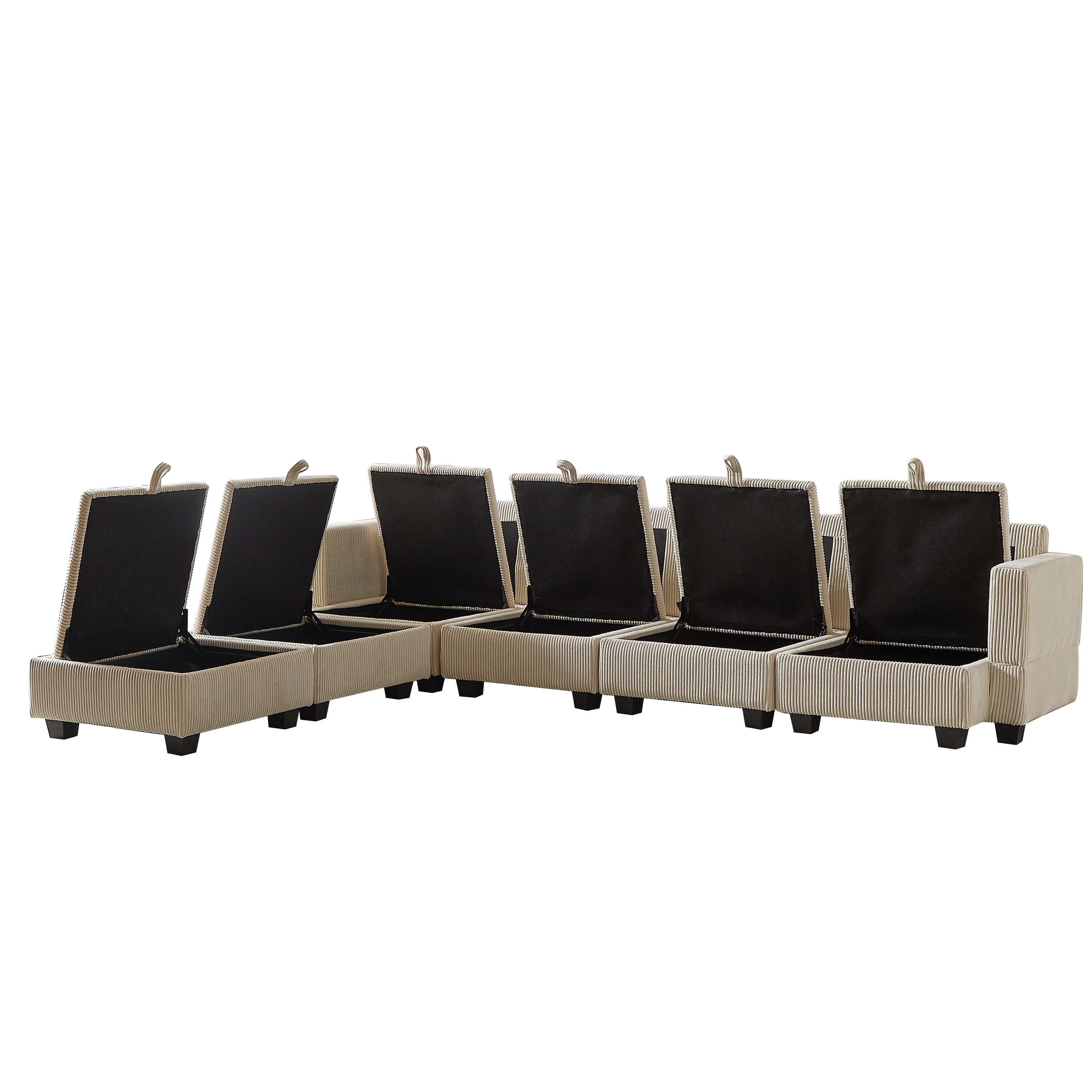 113.5'' Modular Sectiona Corduroy Sofa, Sectional Couches for Living Room U Shaped Sectional Couch with Storage Ottoman, 6 Seats Convertible Sectionals with Chaise